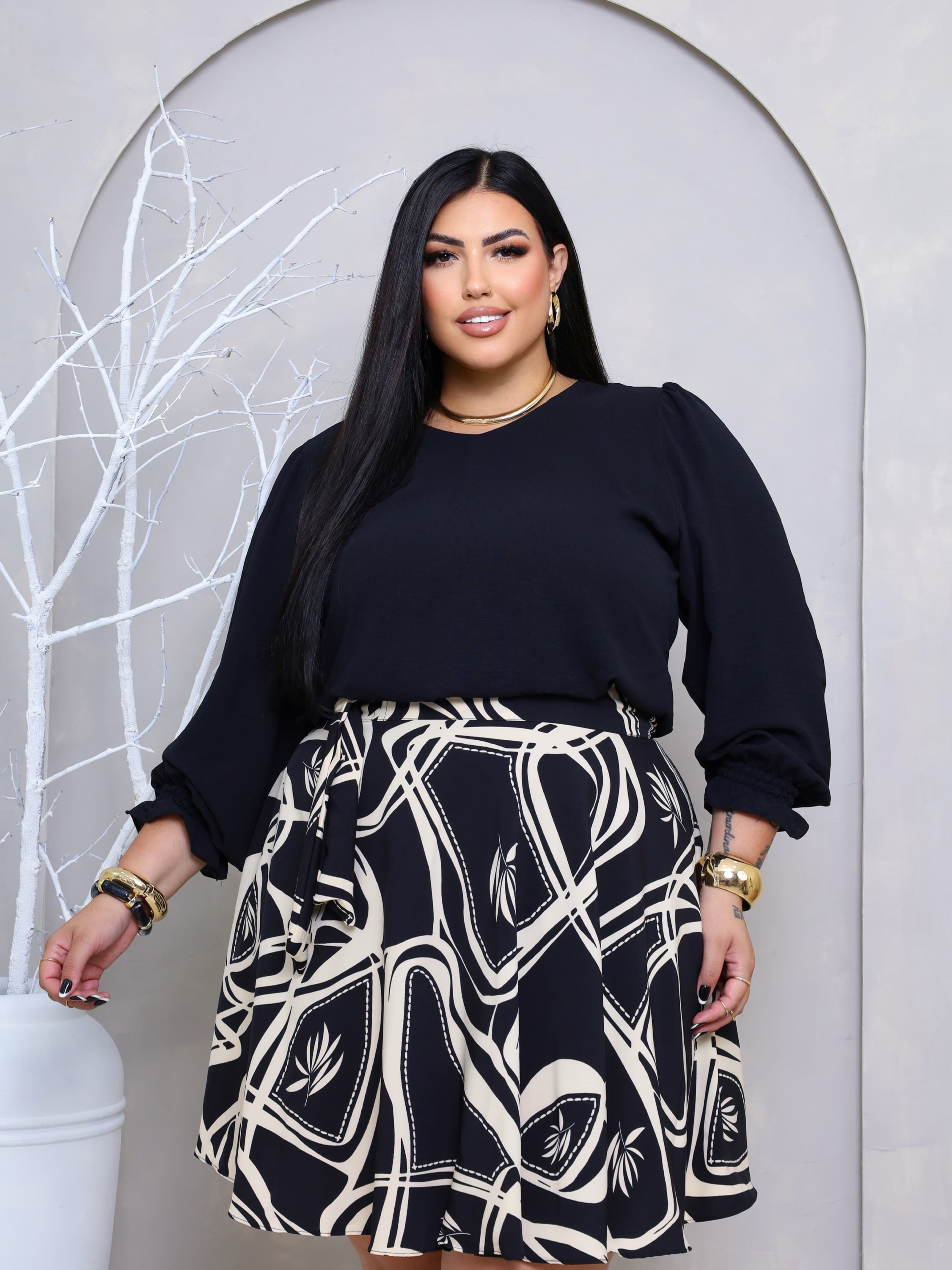 Blusa Manga Longa Plus Size Feminina