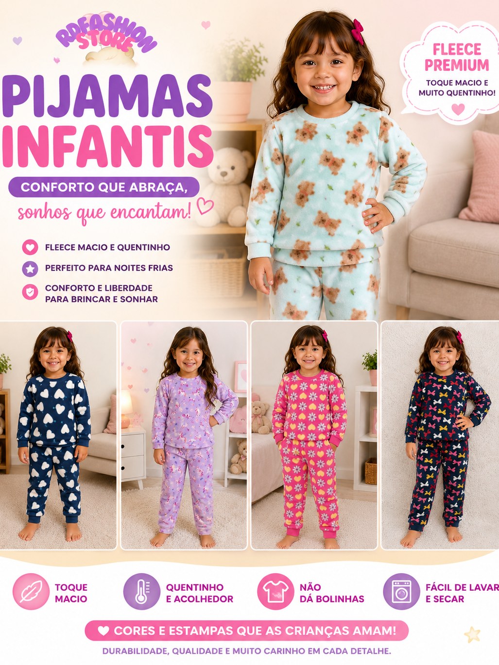 Pijama Infantil Soft Peluciado Inverno Menina Quentinho
