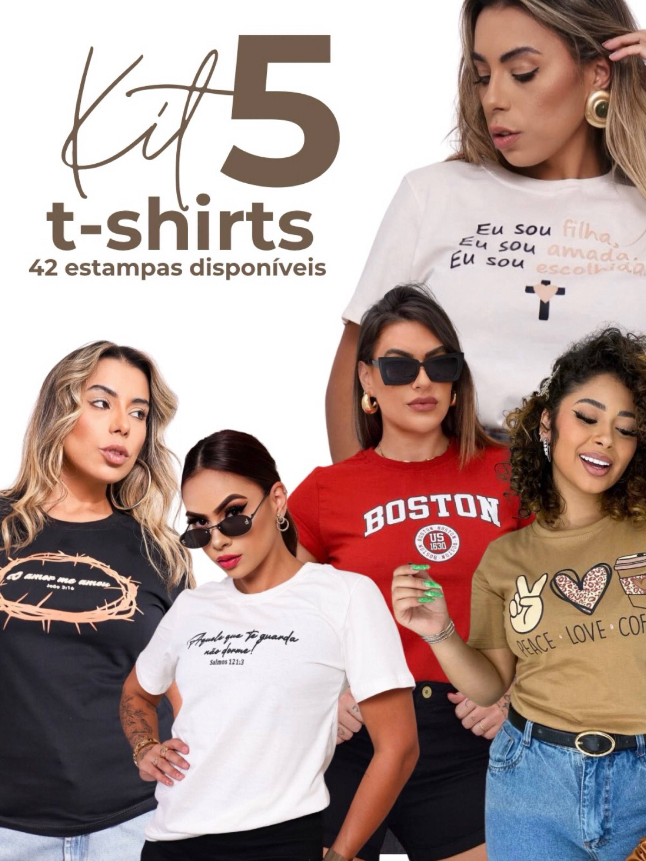 Kit 5 T-shirts 100% algodão