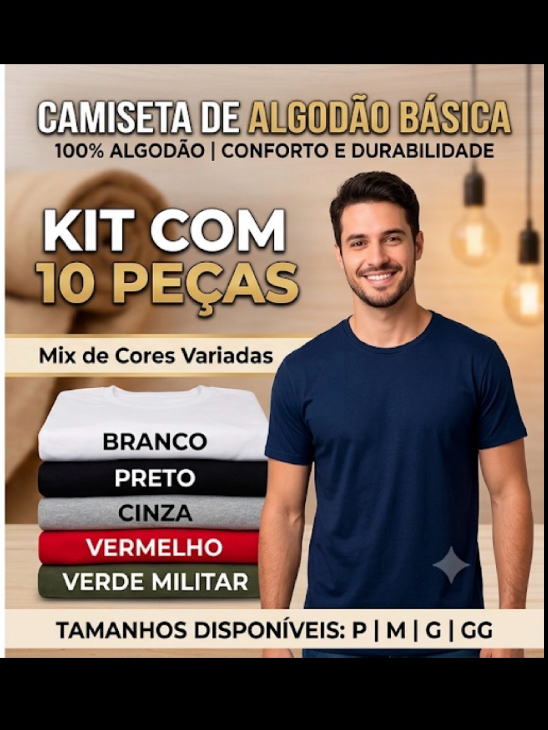 Kit com 10 Camisetas Básicas 100% Algodão