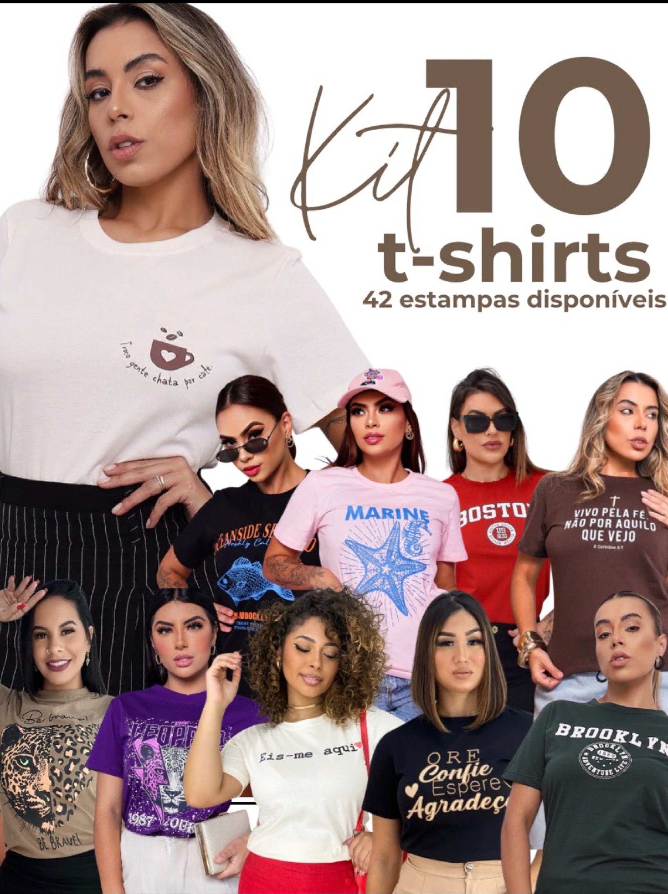 Kit com 10 T-shirts 100% algodão