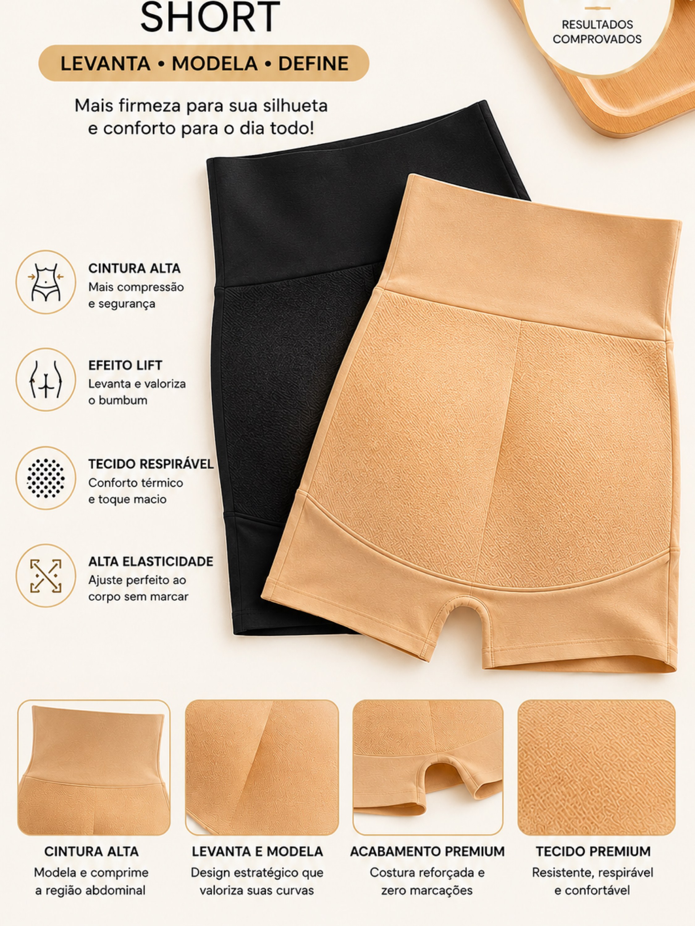 Short modelador com enchimento nos glúteos Blindex kit12 u