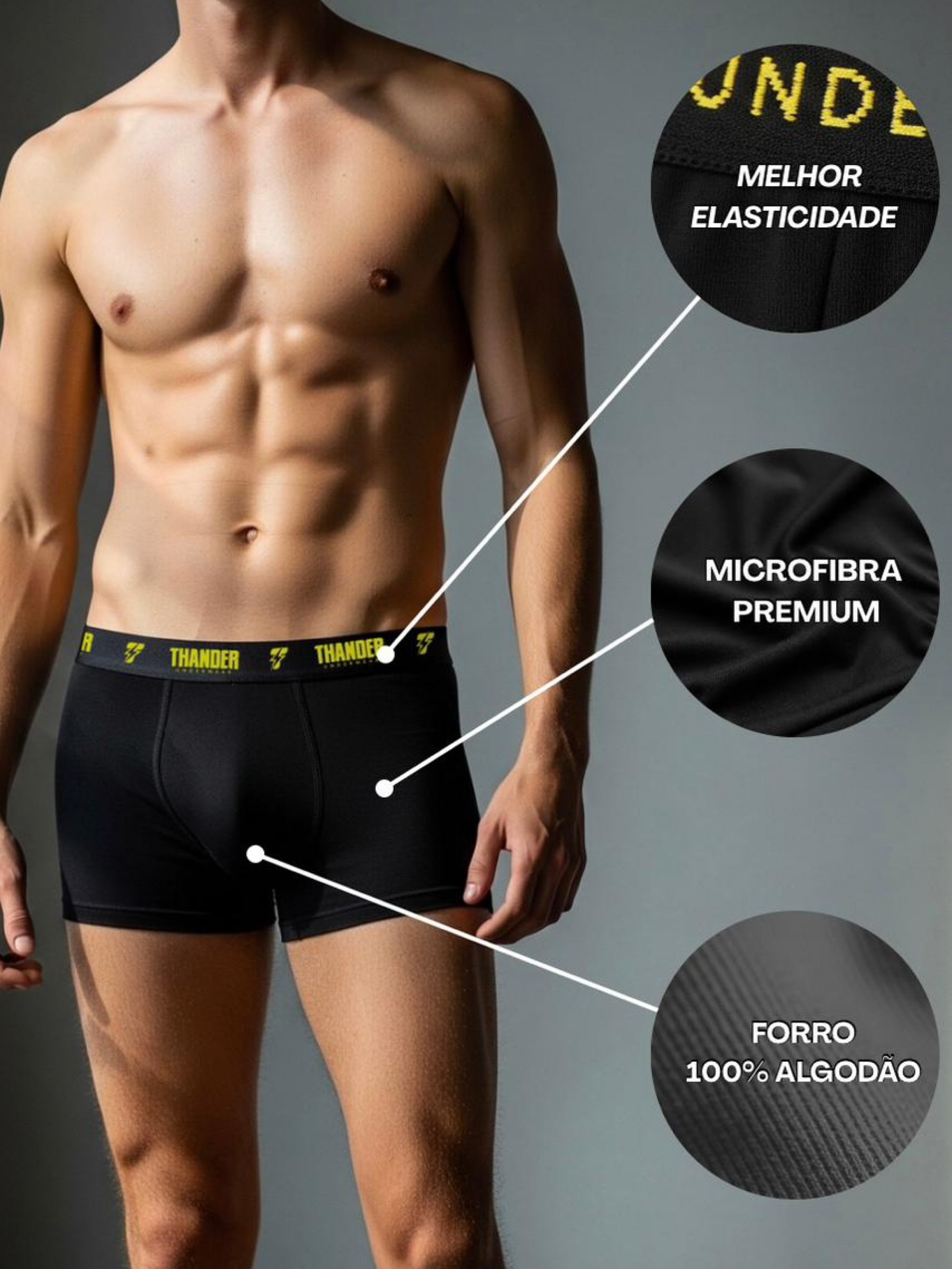 Cueca boxer microfibra plus size kit 5 unidades