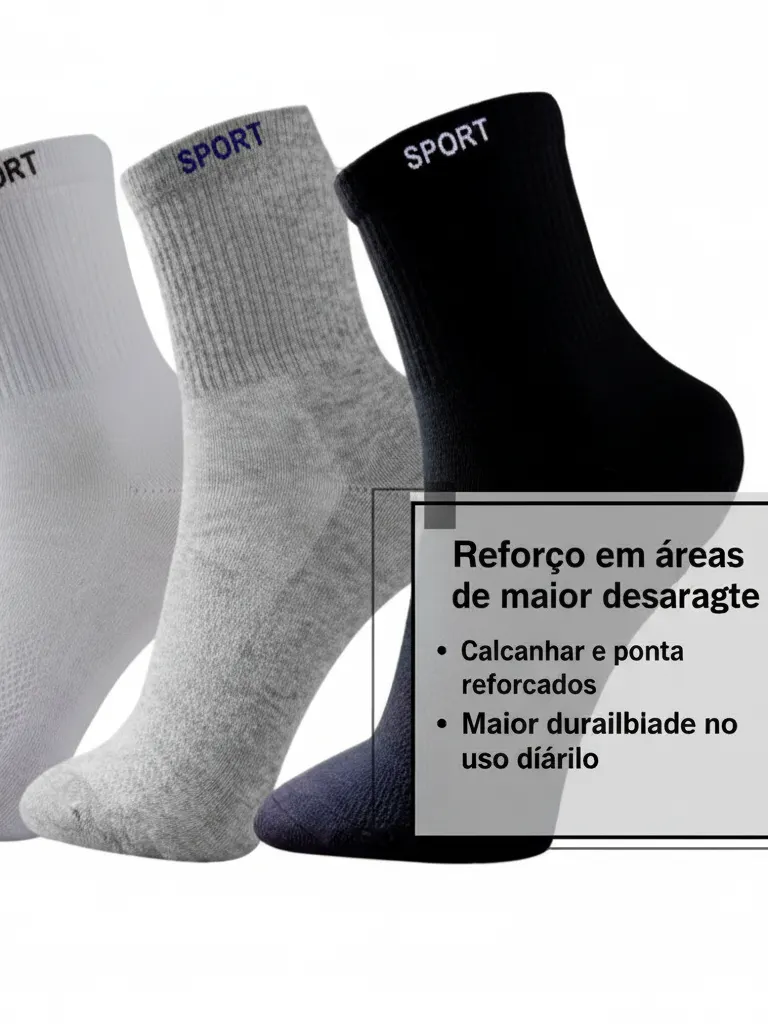 MEIA CANO ALTO ATOALHADA ALGODÃO 12 PARES