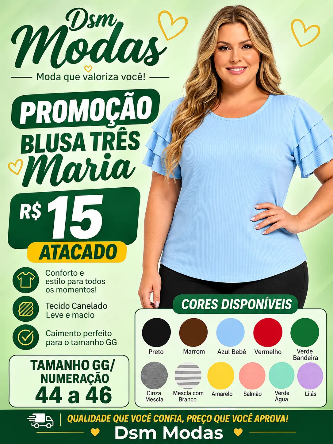 Blusa canelada plus manga três Maria