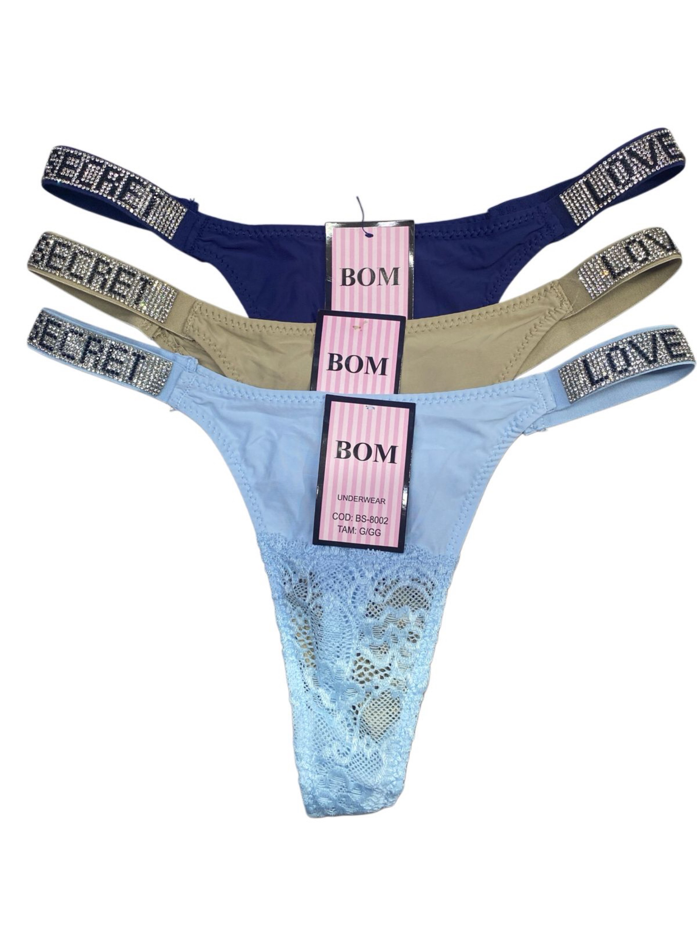 Calcinha love Secret em pedraria strass kit 6 un