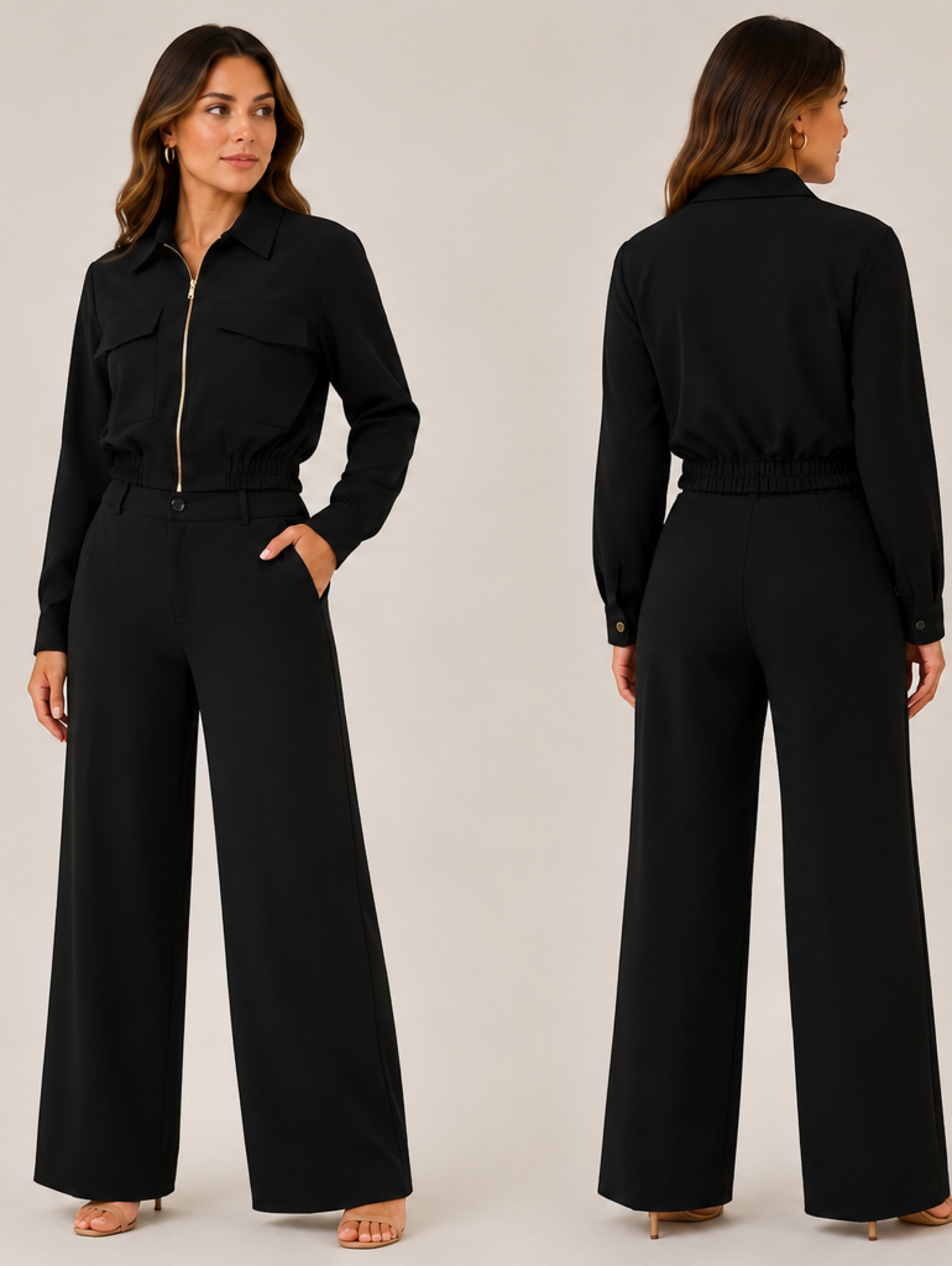 Conjunto Alfaiataria Jaqueta Cropped Calça Pantalona