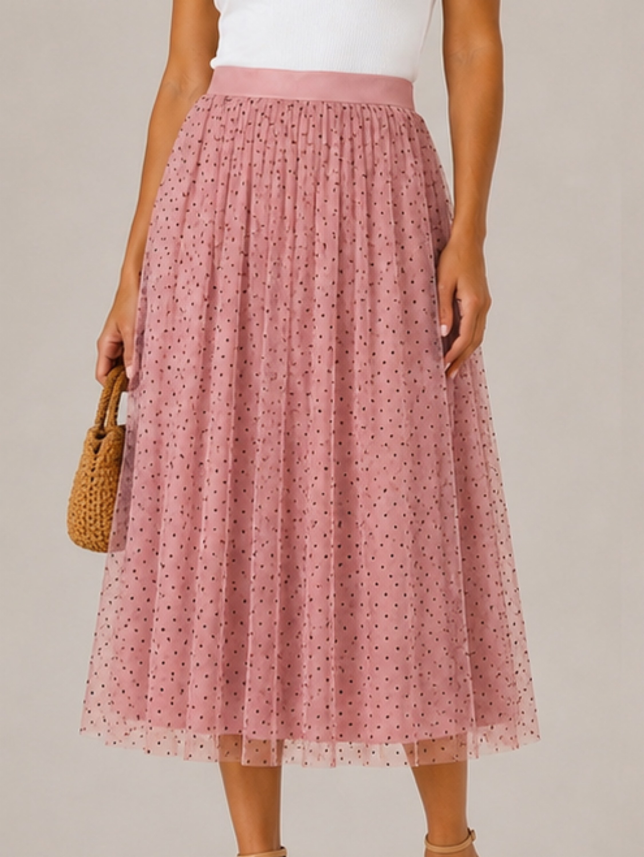 Saia Midi Bolinha em Tule Premium