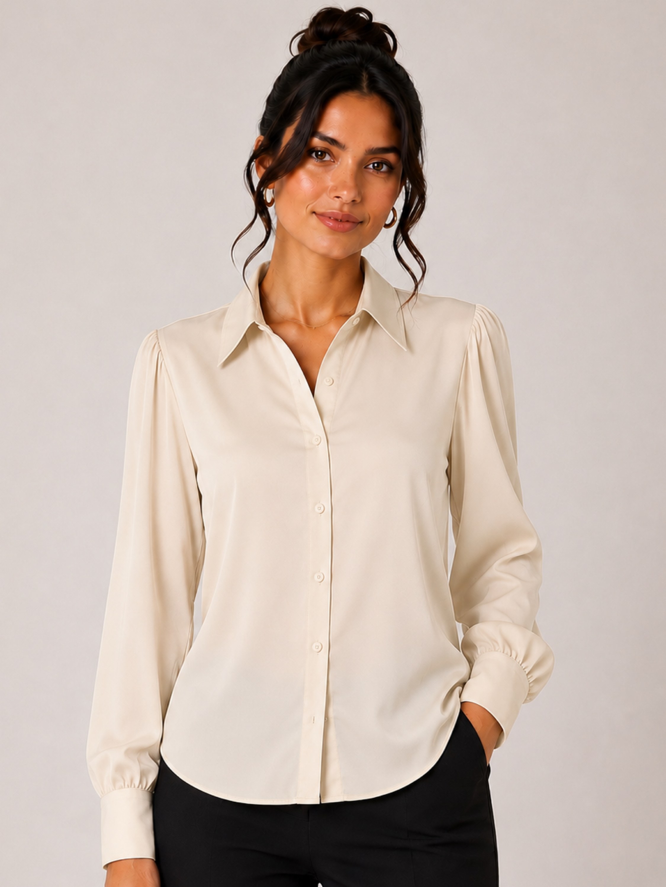 Camisa Feminina Cetim Manga Longa Premium #088