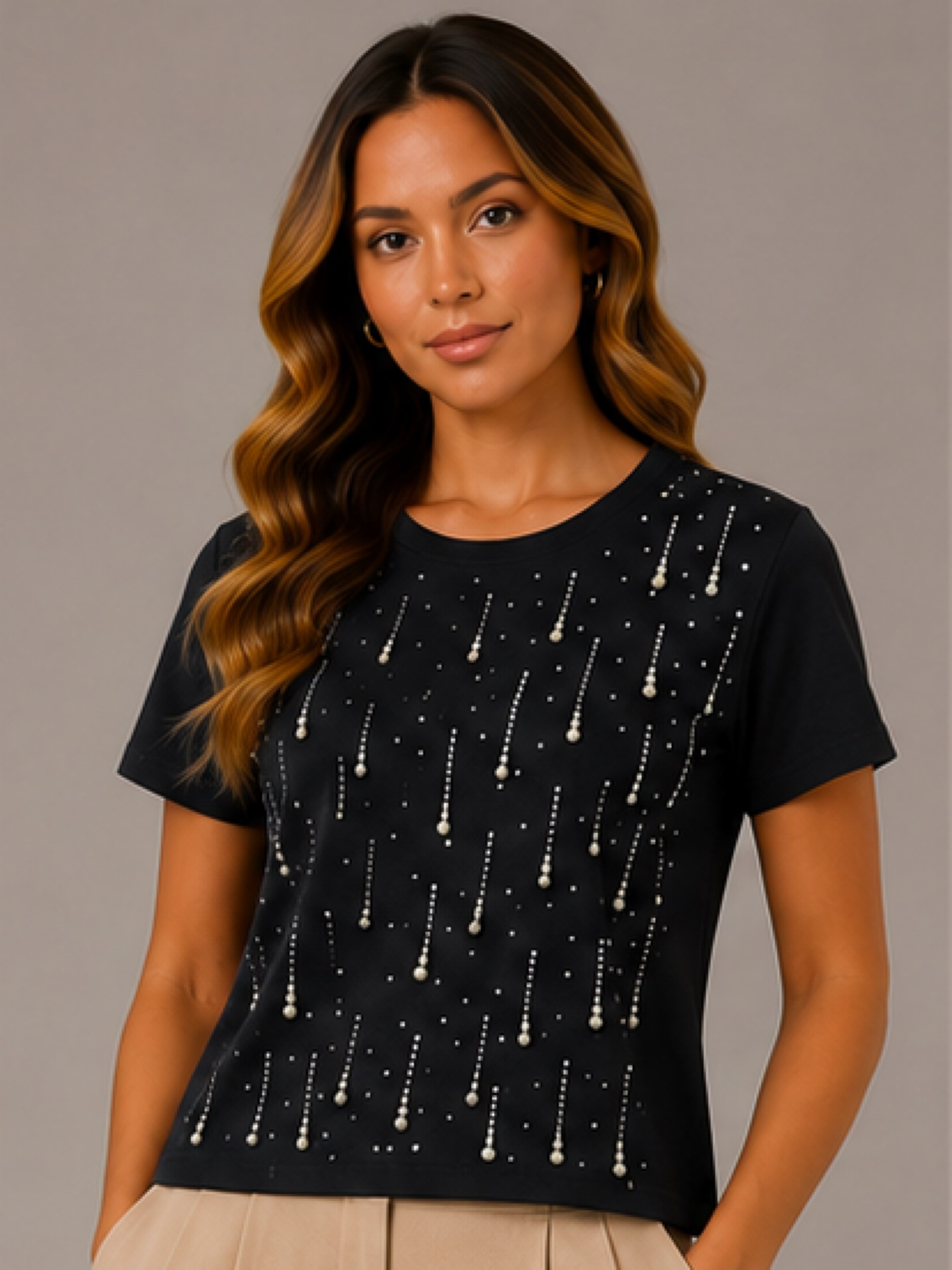 T-Shirt Pérolas Bordada Premium Feminina #250
