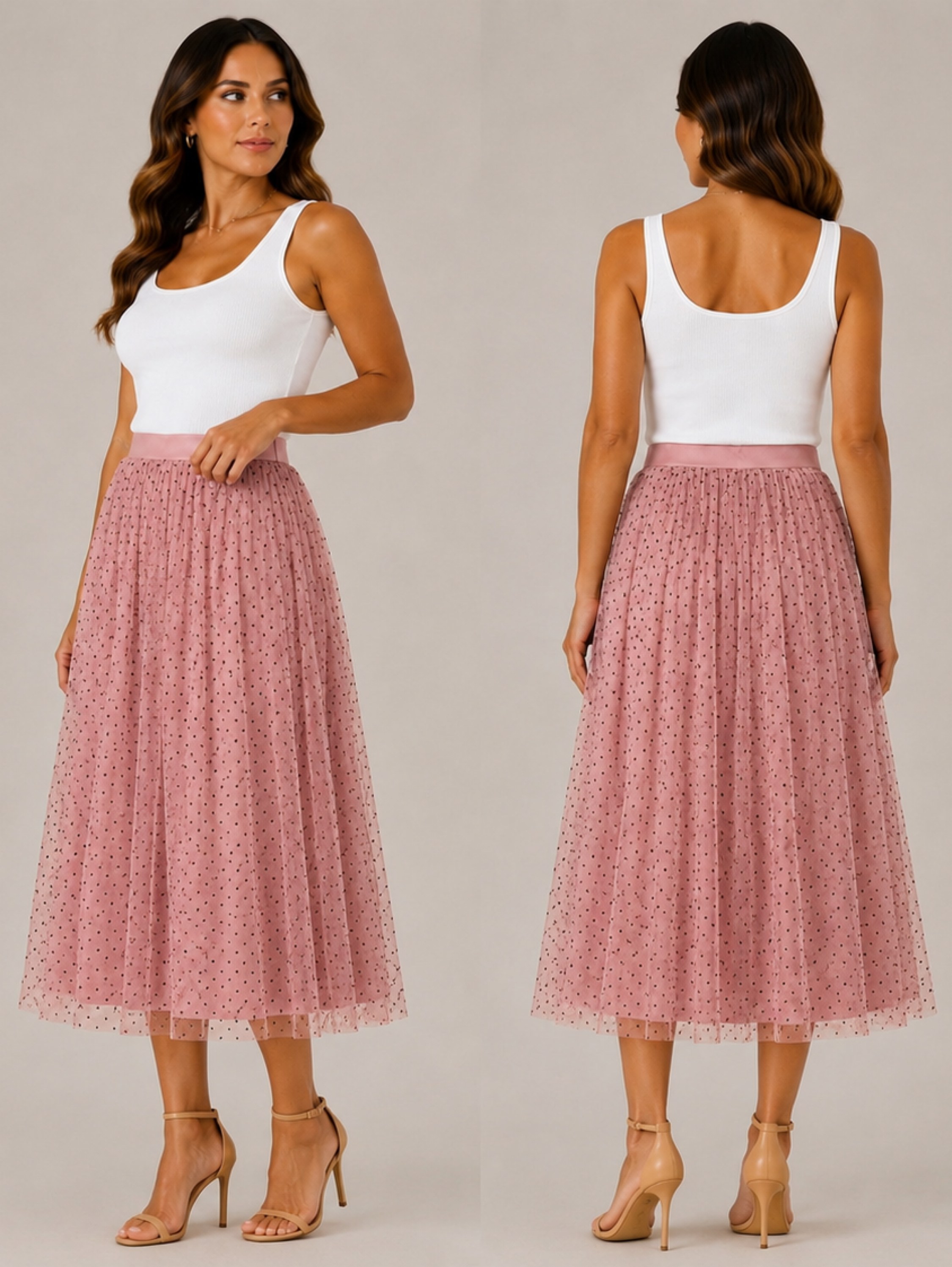 Saia Midi Bolinha em Tule Premium