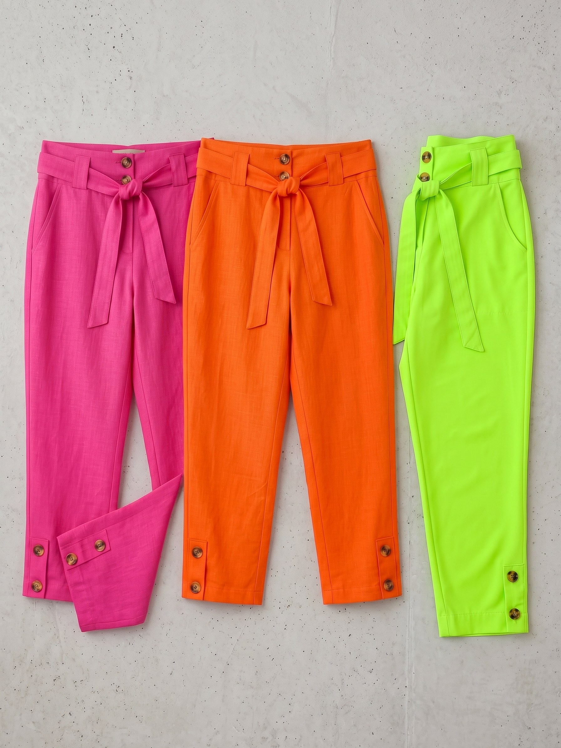 CA035 Calça Pantacourt Linho Botão Bolso Laço