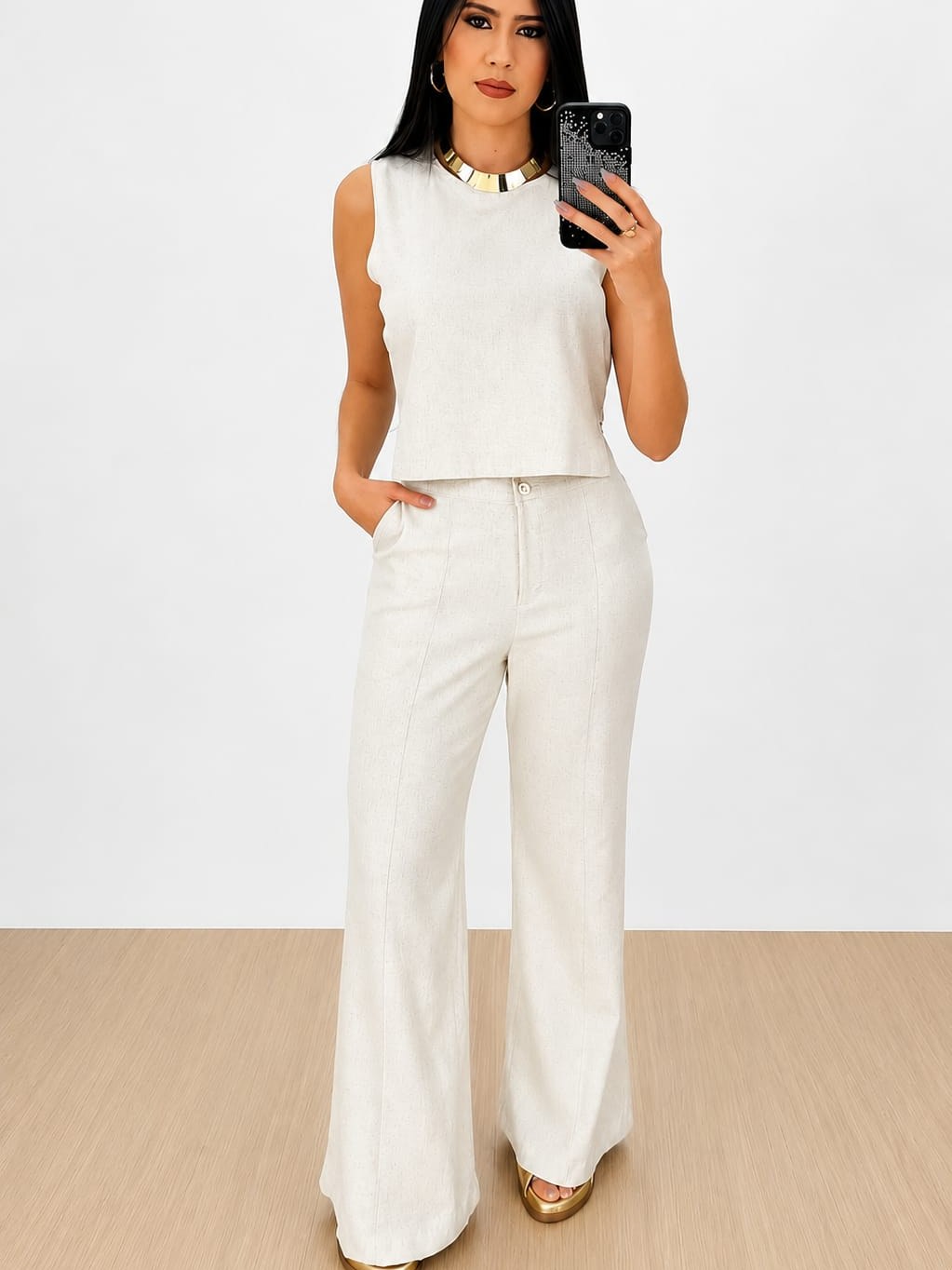 Calça Cantalona em Linho Premium Elegante.