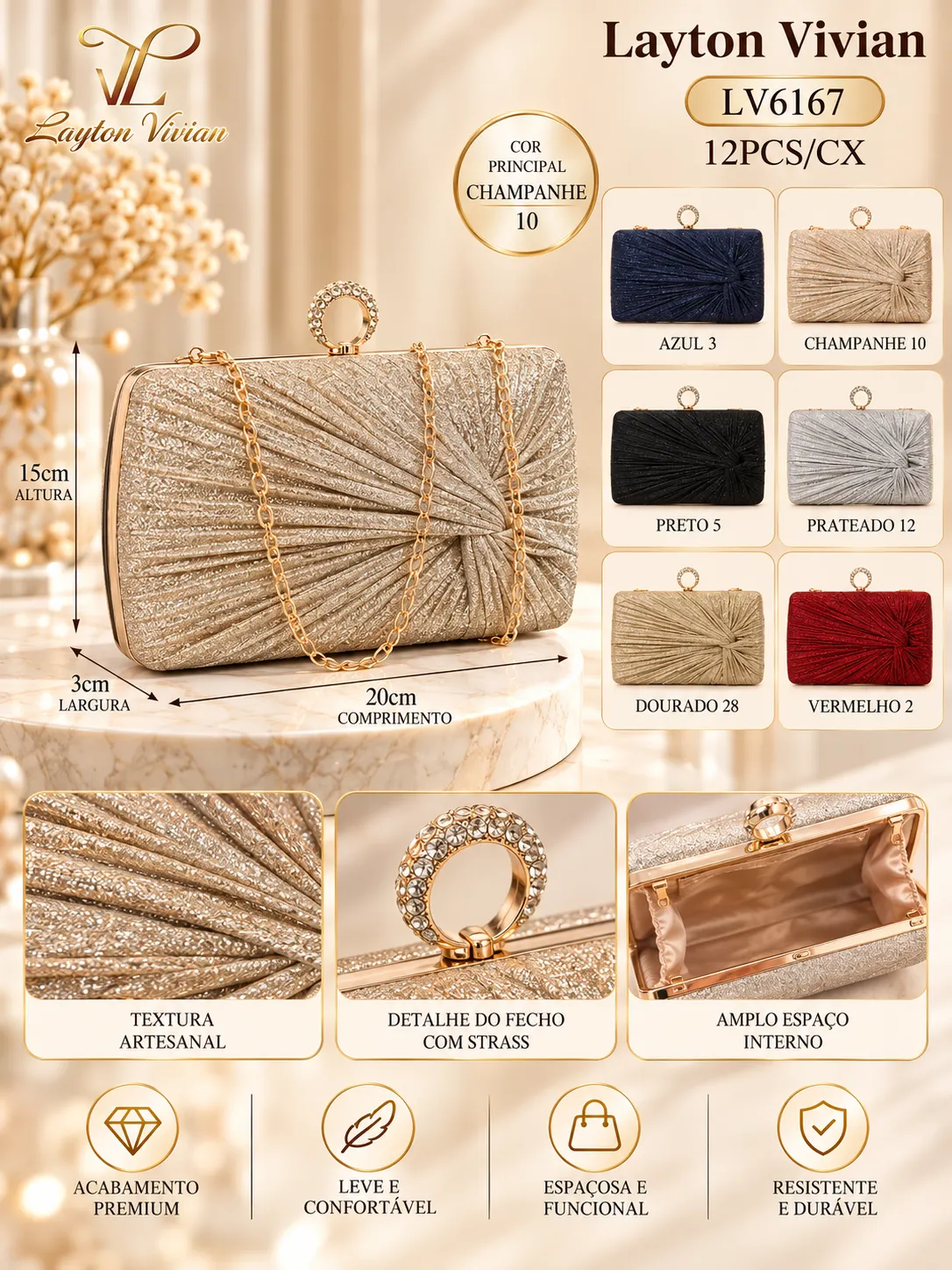 Bolsa Clutch Feminina Festa com Argola LV6167