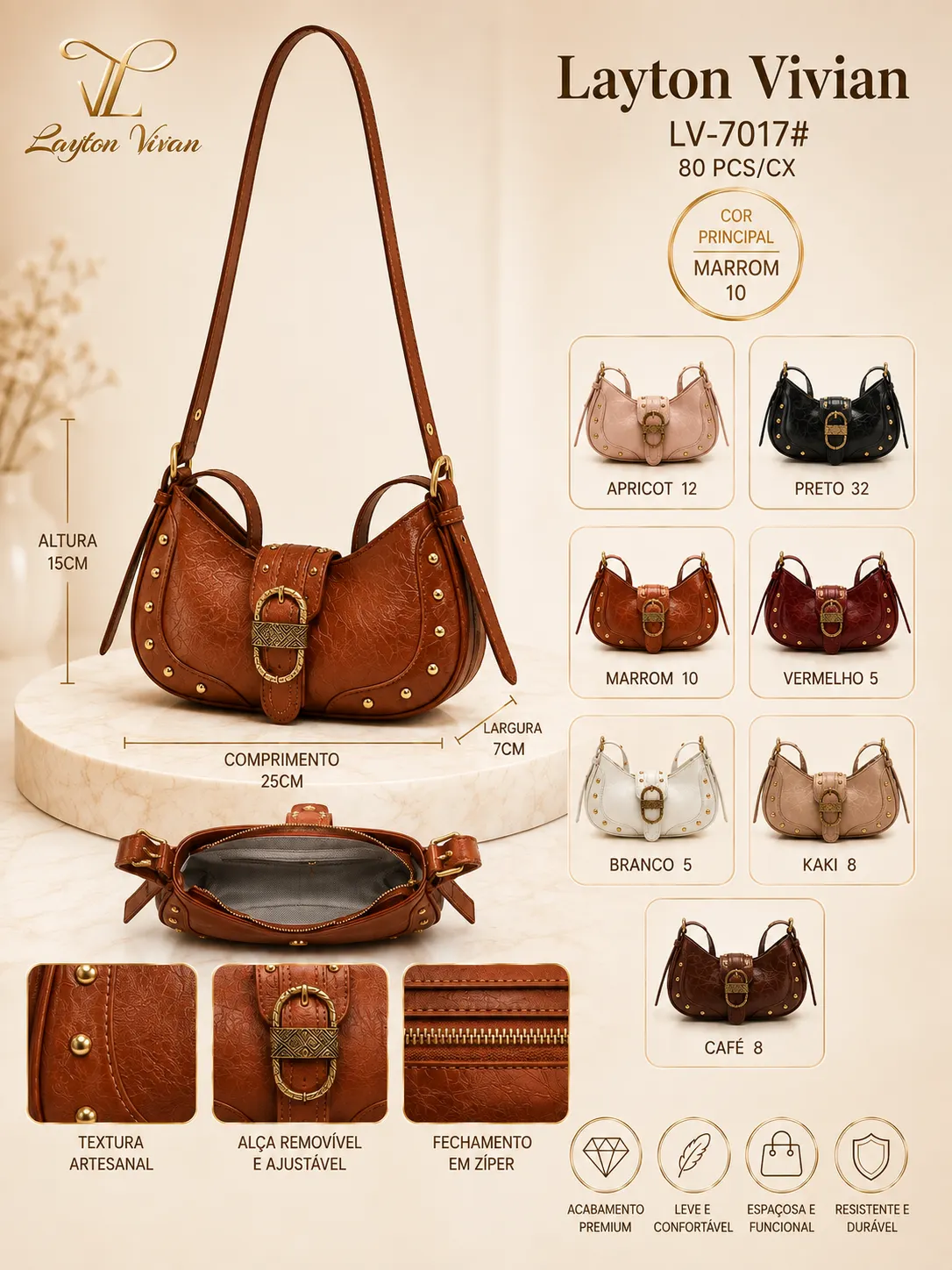 Bolsa LV-7017 Feminina Tiracolo Vintage com Fivela