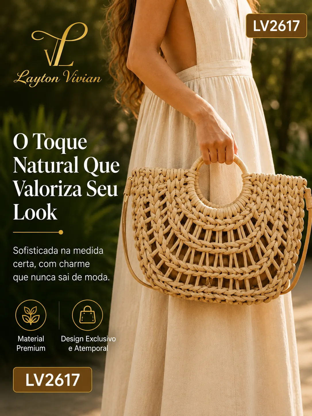 Bolsa Feminina LV-2617 Palha Trançada Grande Transversal