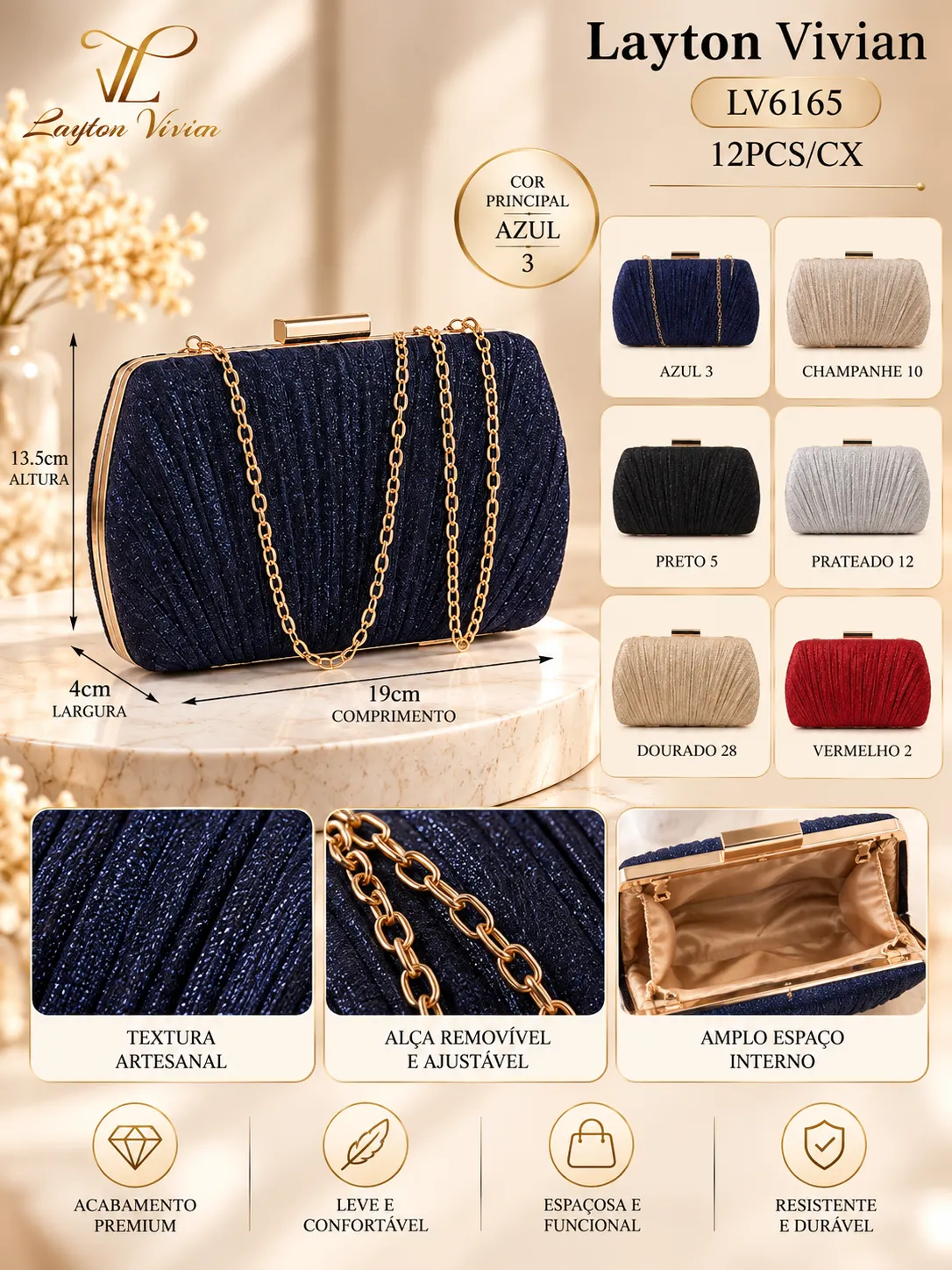 Bolsa Clutch Feminina Festa Elegante com Alça LV6165