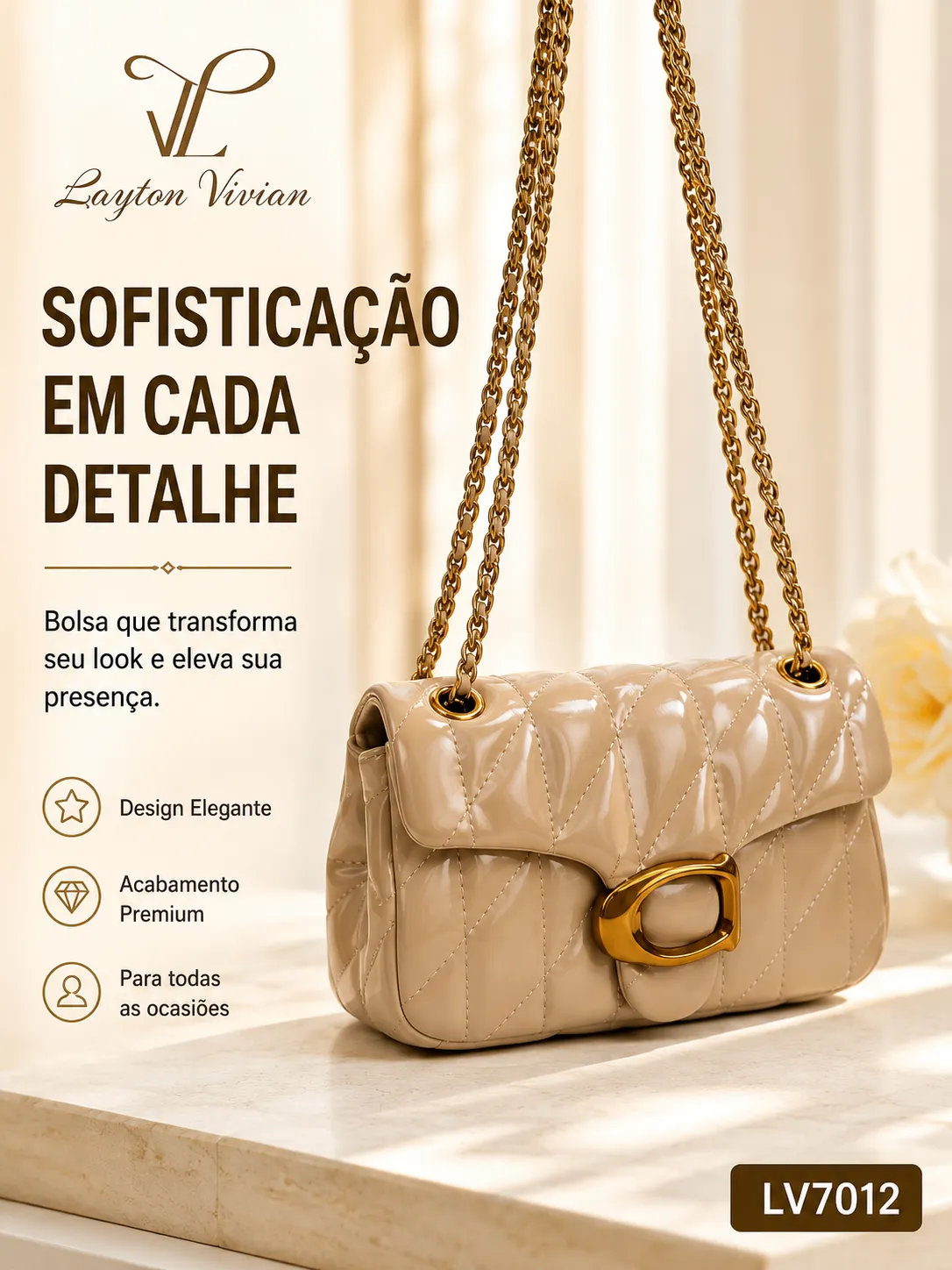 Bolsa LV-7012 Feminina Matelassê com Corrente Dourada