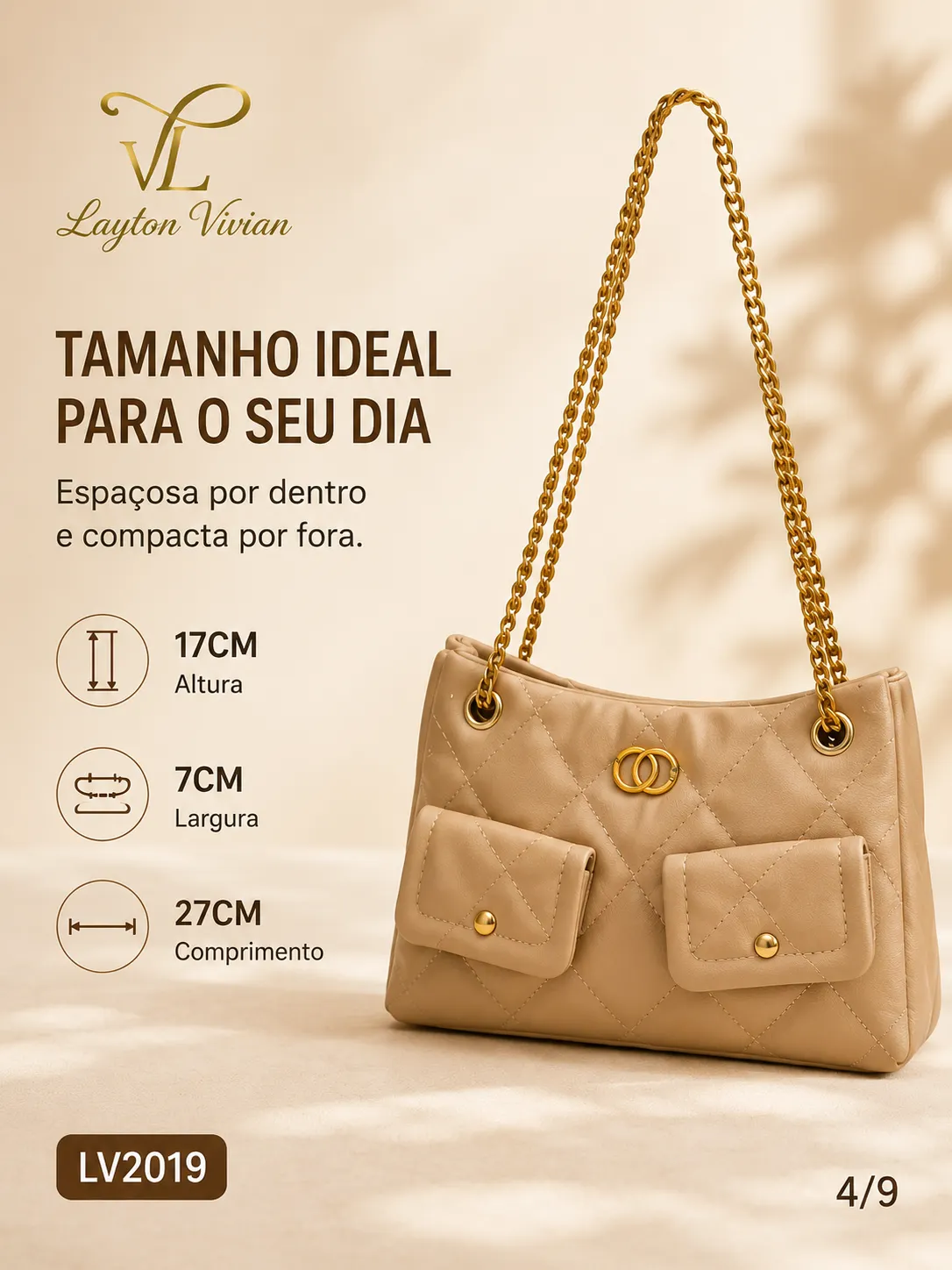 Bolsa LV-7019 Feminina Matelassê com Corrente Dourada