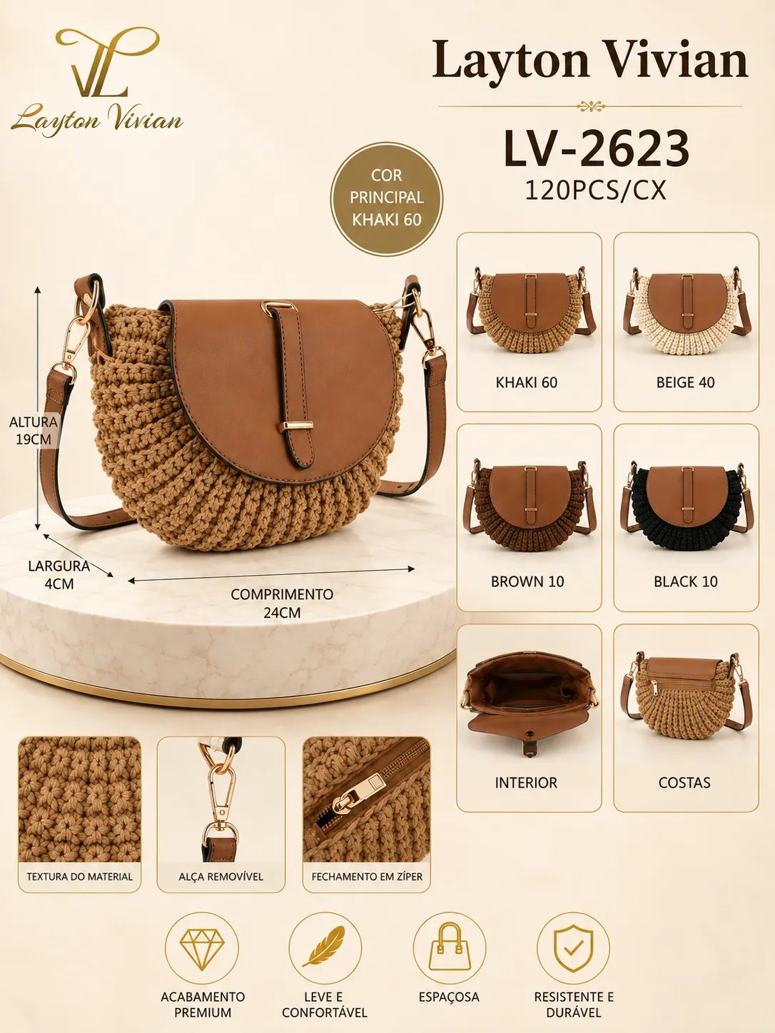 Bolsa Feminina LV-2623 Meia Lua Trançada Transversal
