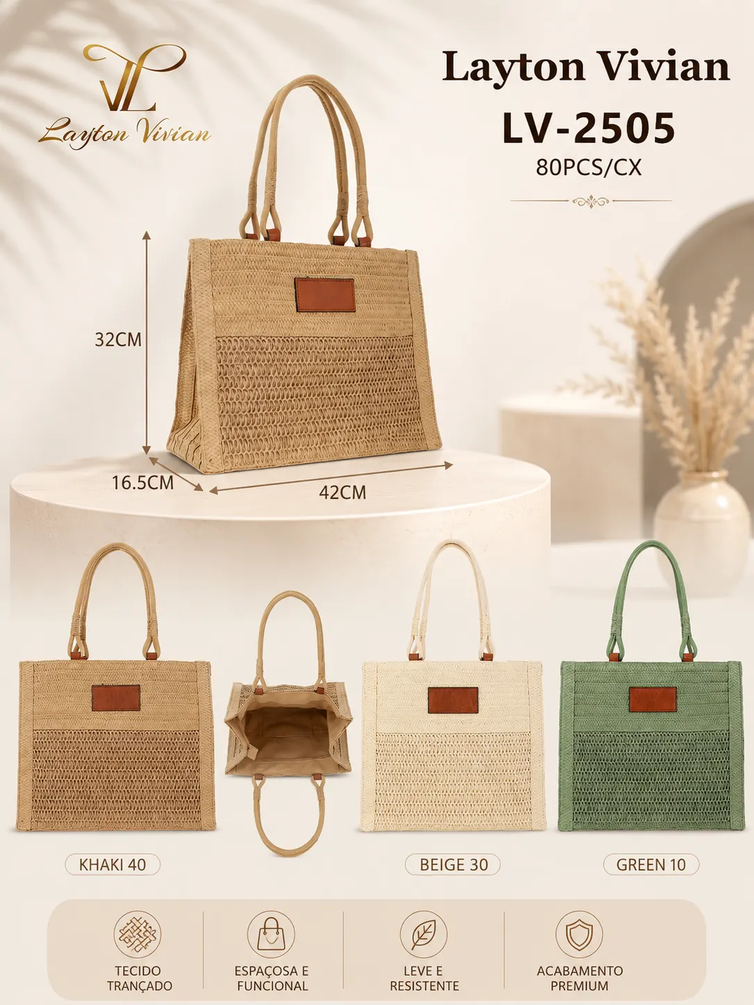 Bolsa de Palha Feminina Ombro Grande Praia Elegante Verão