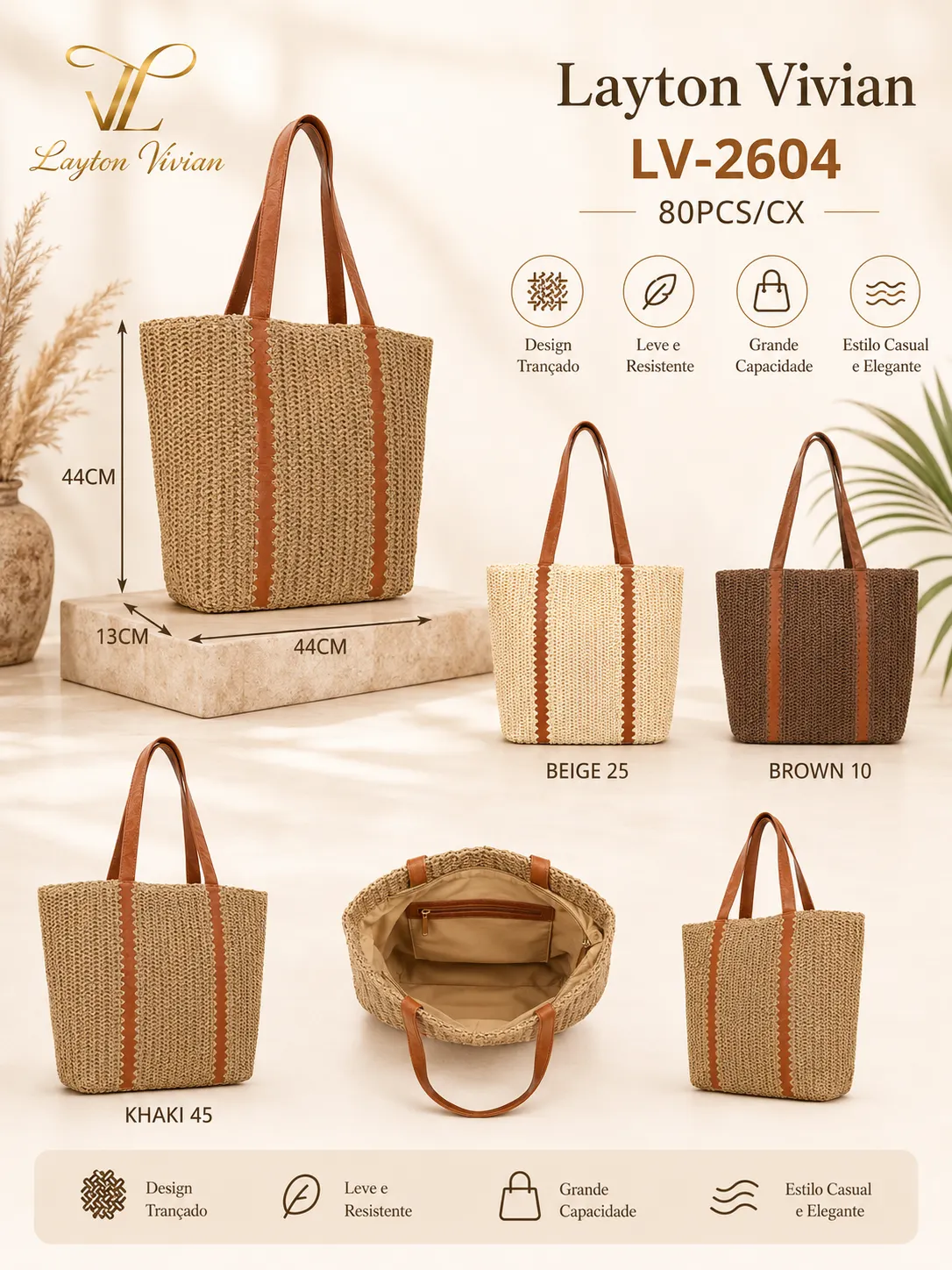Bolsa de Palha Feminina Ombro Grande Praia Casual Verão