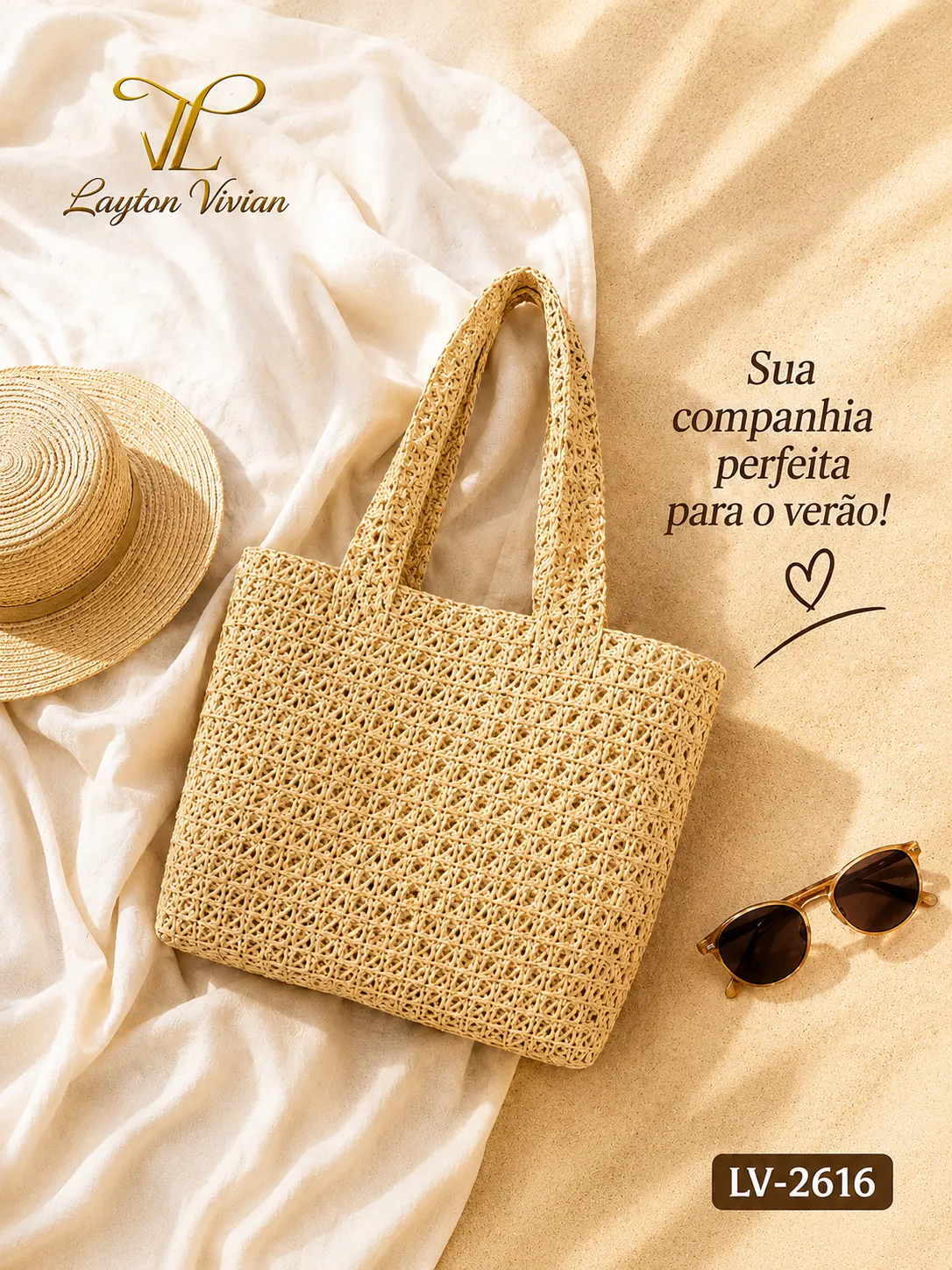 Bolsa Feminina LV-2616 Palha Grande de Ombro Praia