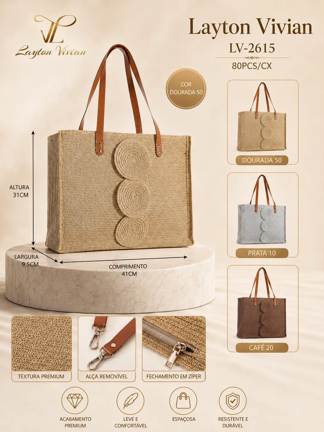 Bolsa Feminina LV-2615 Palha Grande de Ombro