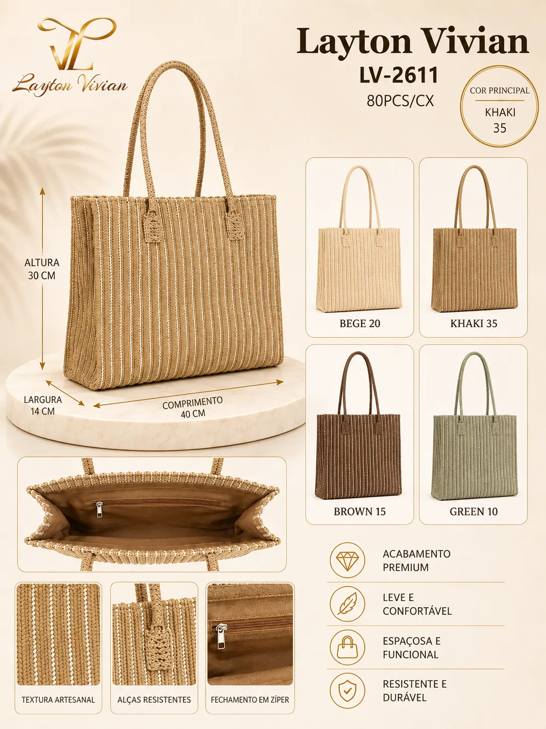 Bolsa Feminina Palha Grande Tote de Ombro LV-2611