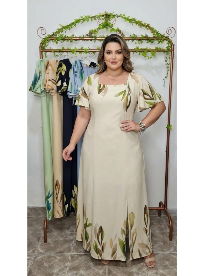 Vestido Manga Babado Longo