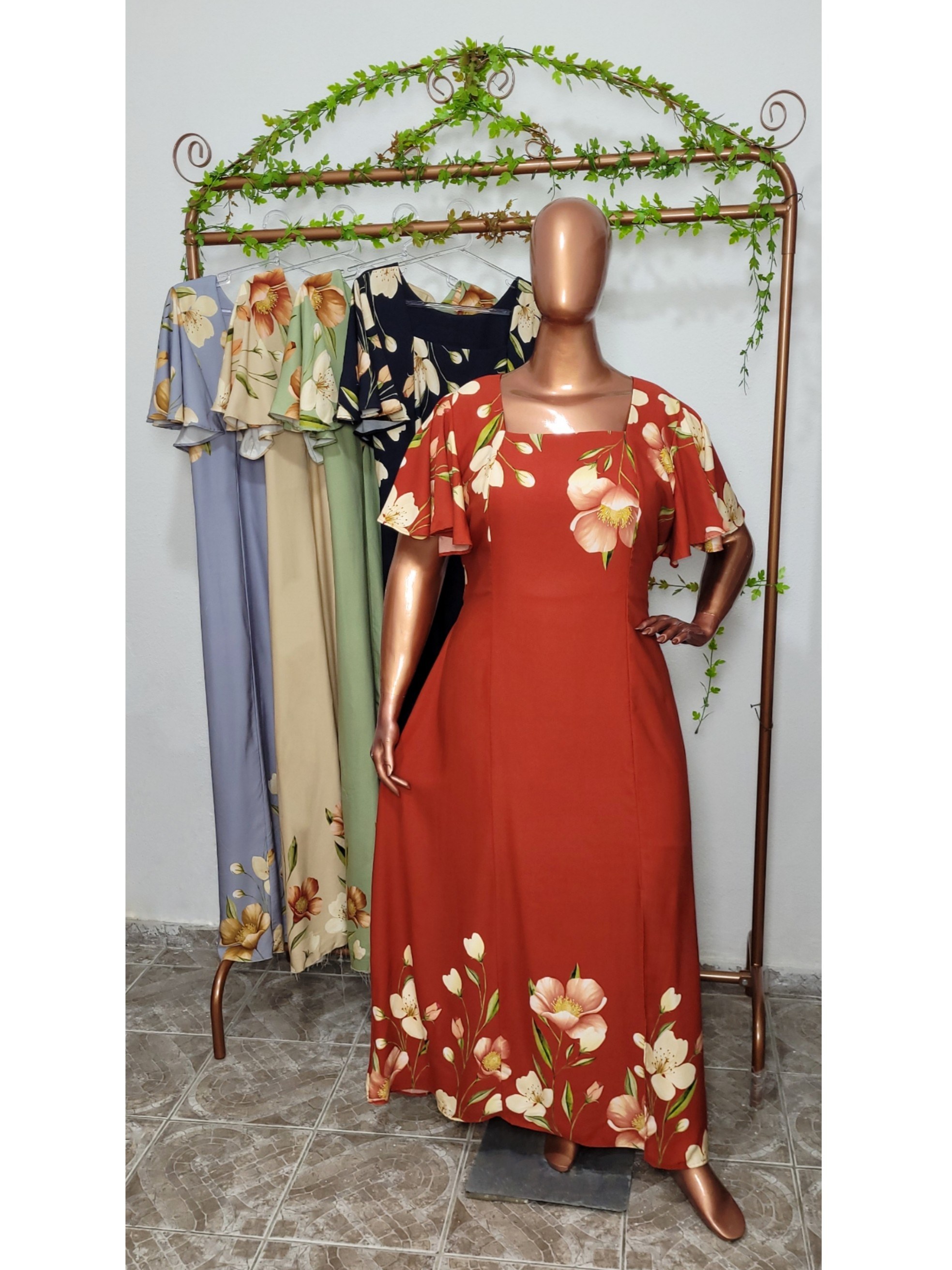 Vestido Manga Babado Longo