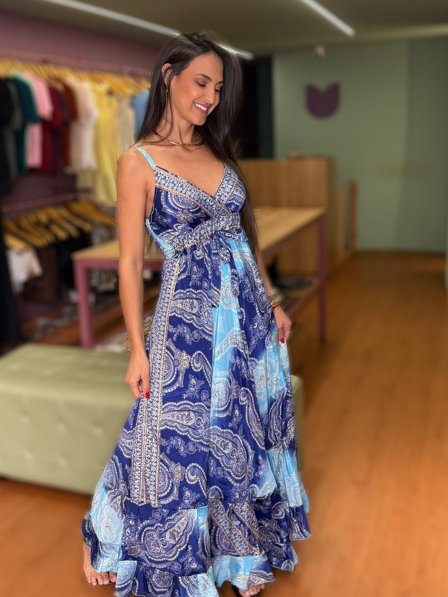Vestido indiano seda Longo