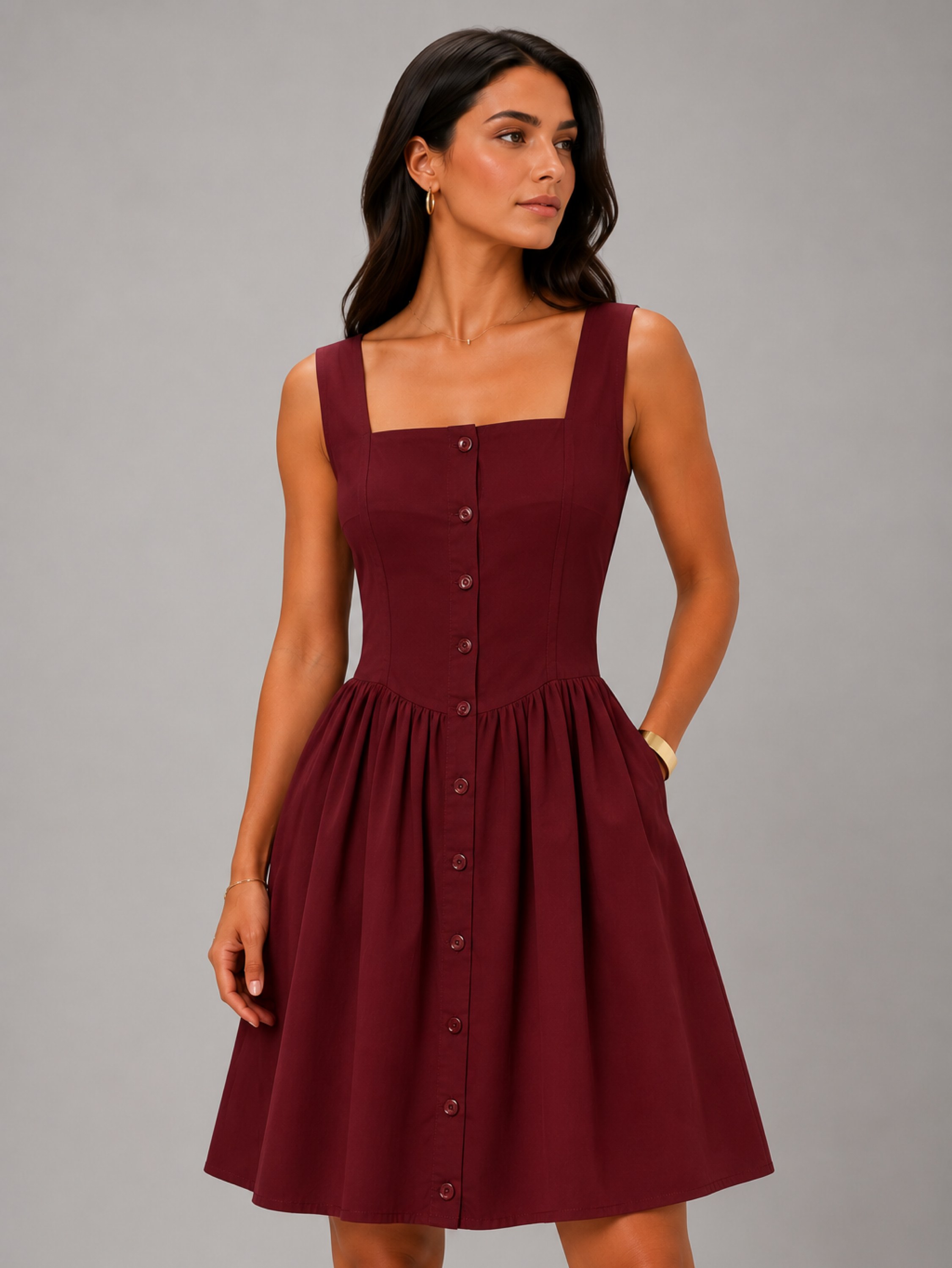 Vestido Curto Feminino com Botões Frontais
