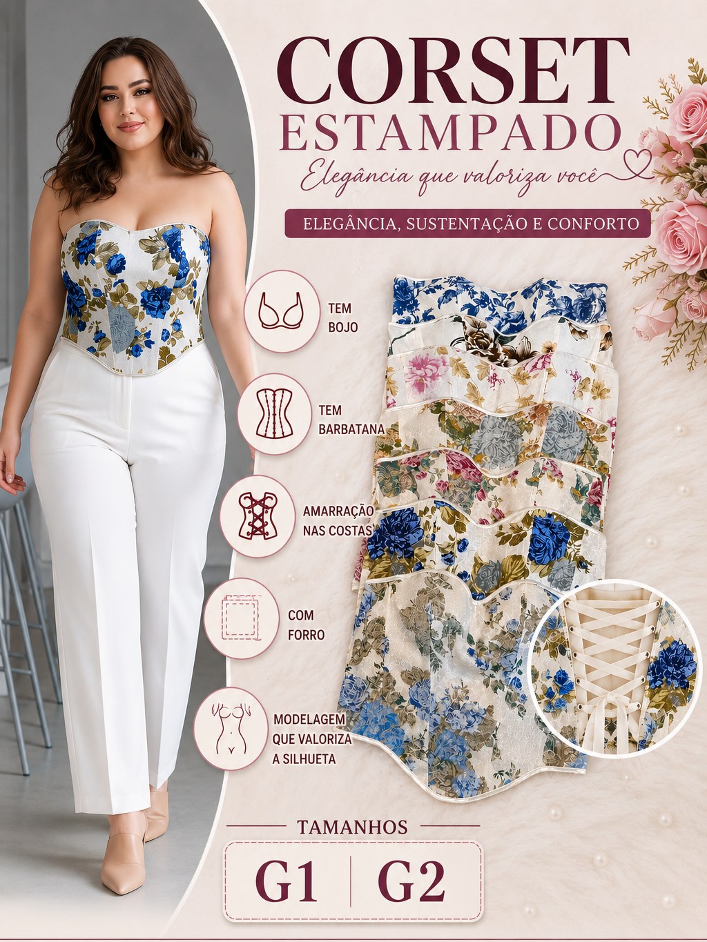 Corset PLUS SIZE TOMARA estampa colorida