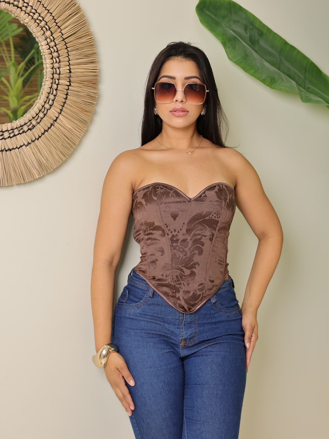 Corset Jacaré liso floreado moderno