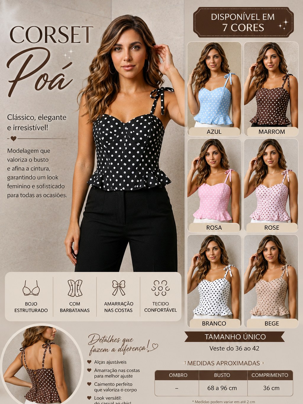 Corset Poá com Babado Feminino