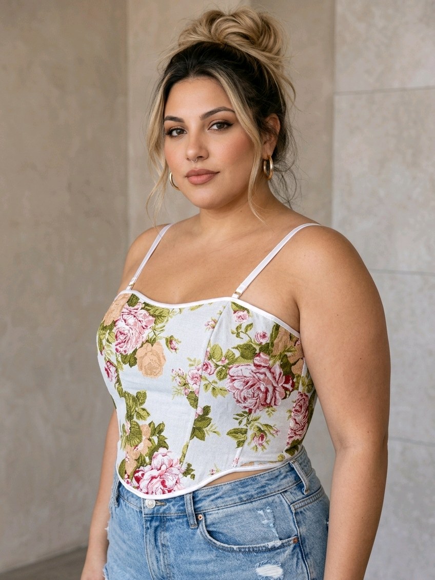 Corset estampado florido PLUS SIZE com alça