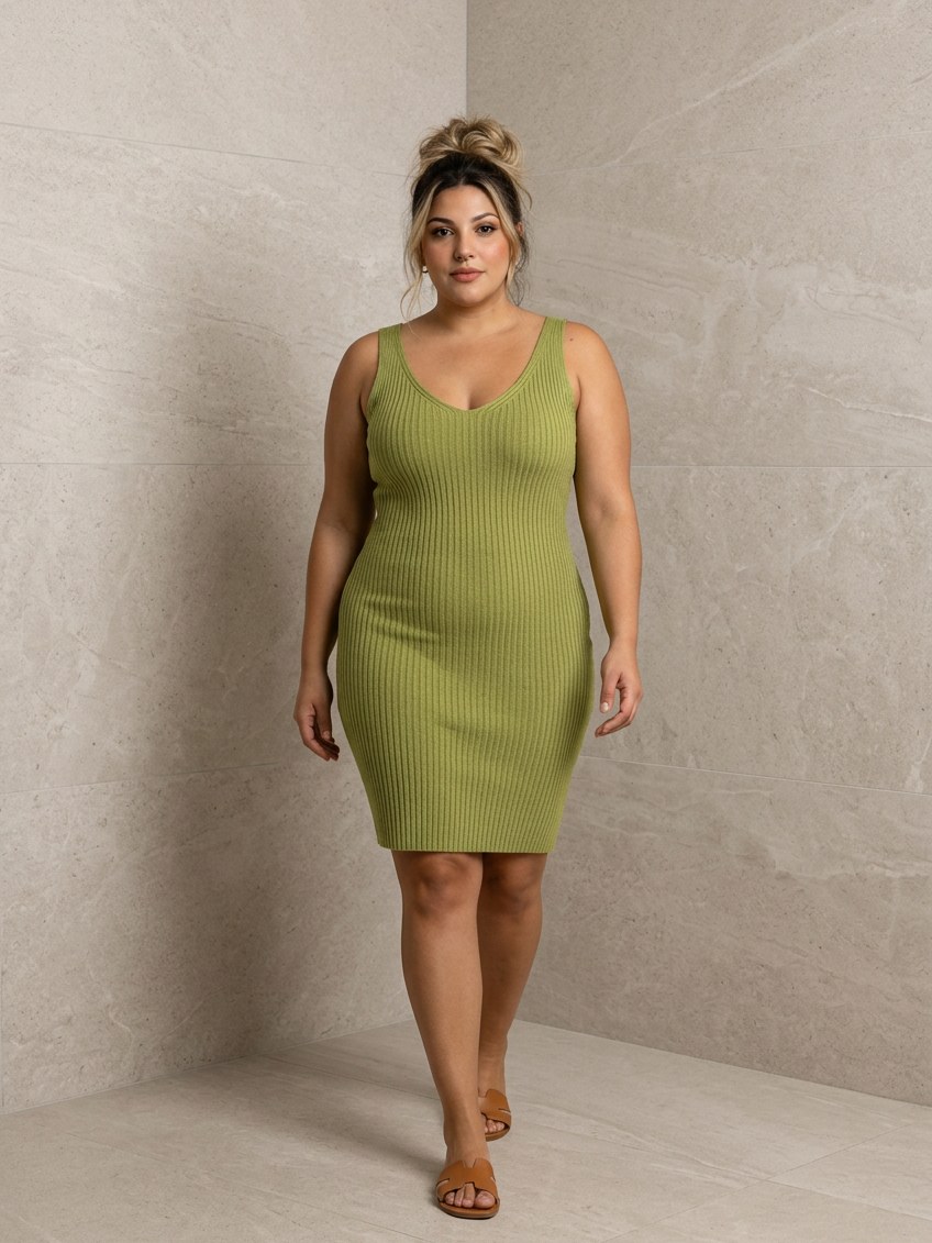 Vestido TRICOT TURIM CANELADO PLUS SIZE