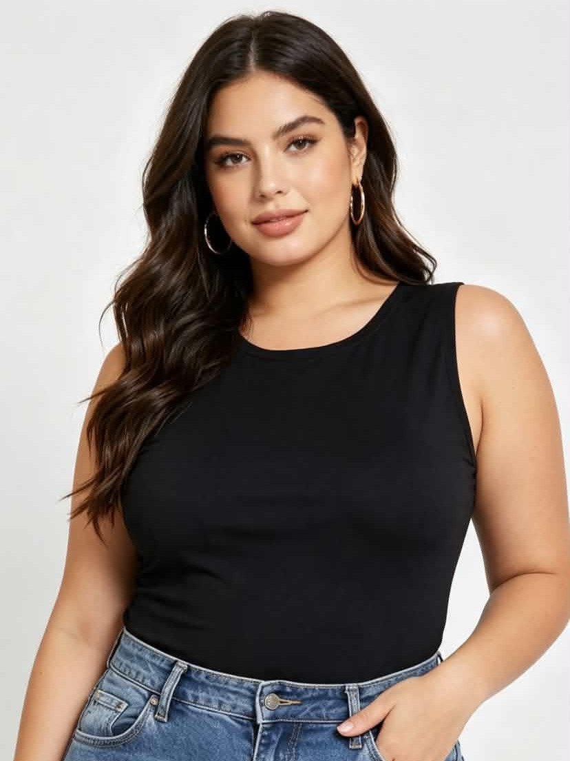 Regata Feminina Plus Size Básica Lisa Alça Larga Confortável