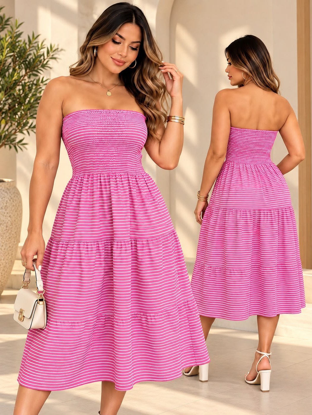 Vestido Feminino Tomara que Caia Listrado Curto