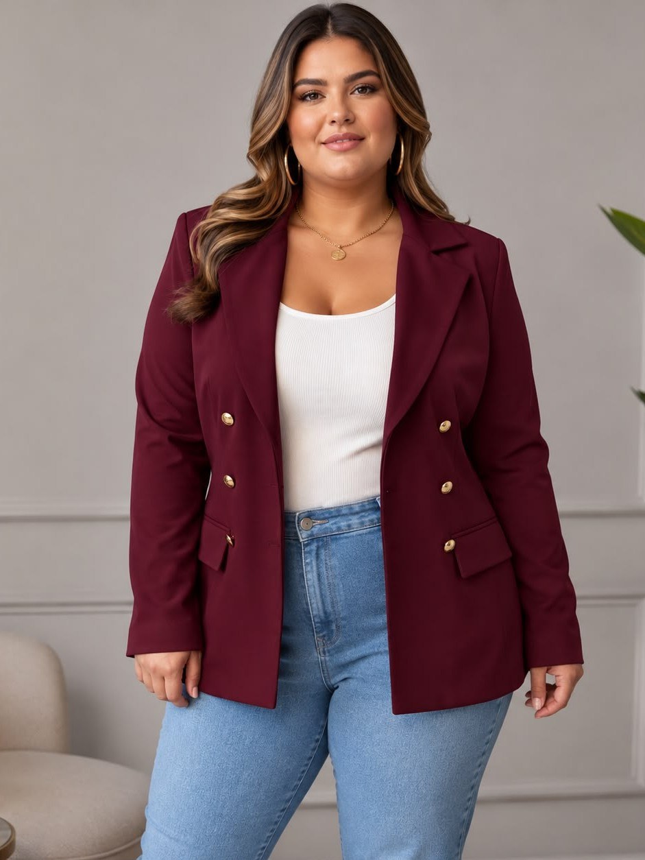 Blazer Feminino Plus Size Alfaiataria Elegante Social Casual