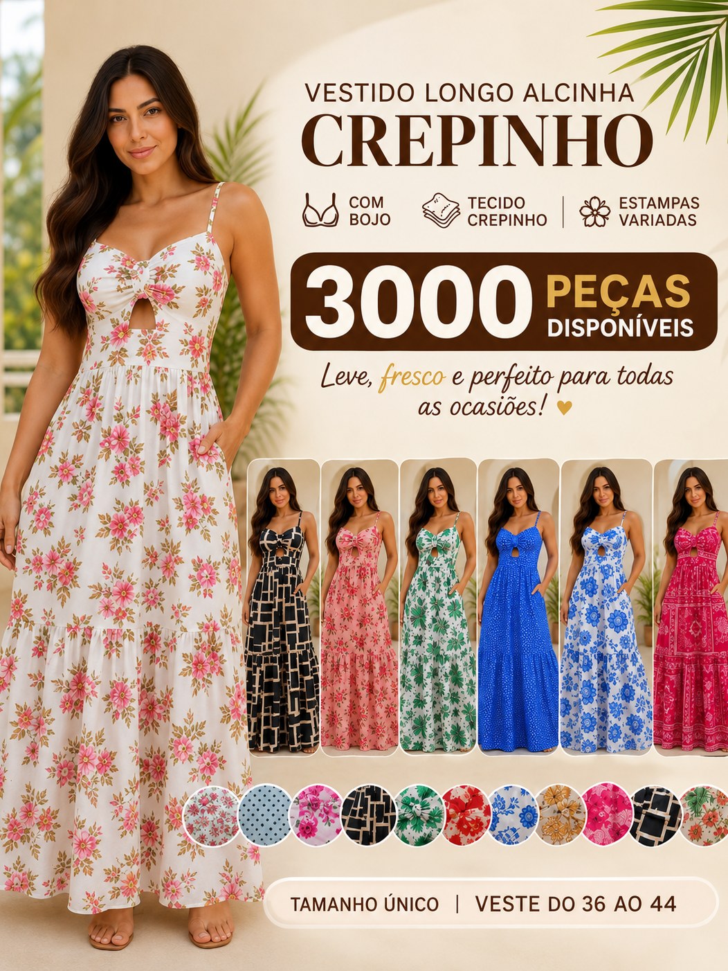 KIT 2 Vestidos Estampado Longo com Bojo