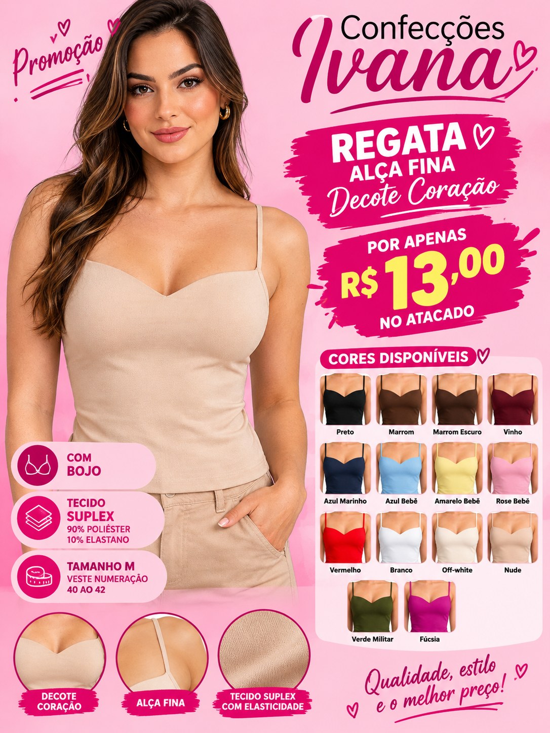 Regata Alça Fina Decote Coração