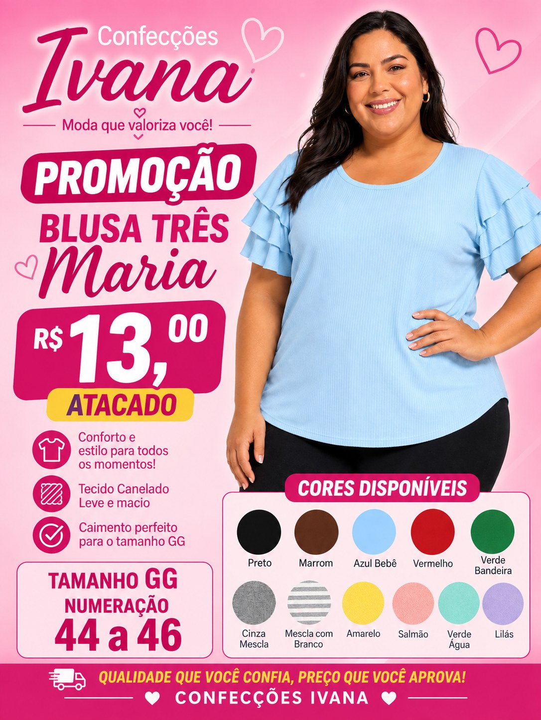 Blusa manga três Maria canelada