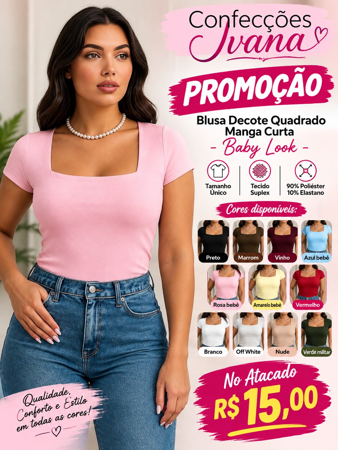 Blusa Decote Quadrado Manga Curta - Baby Look