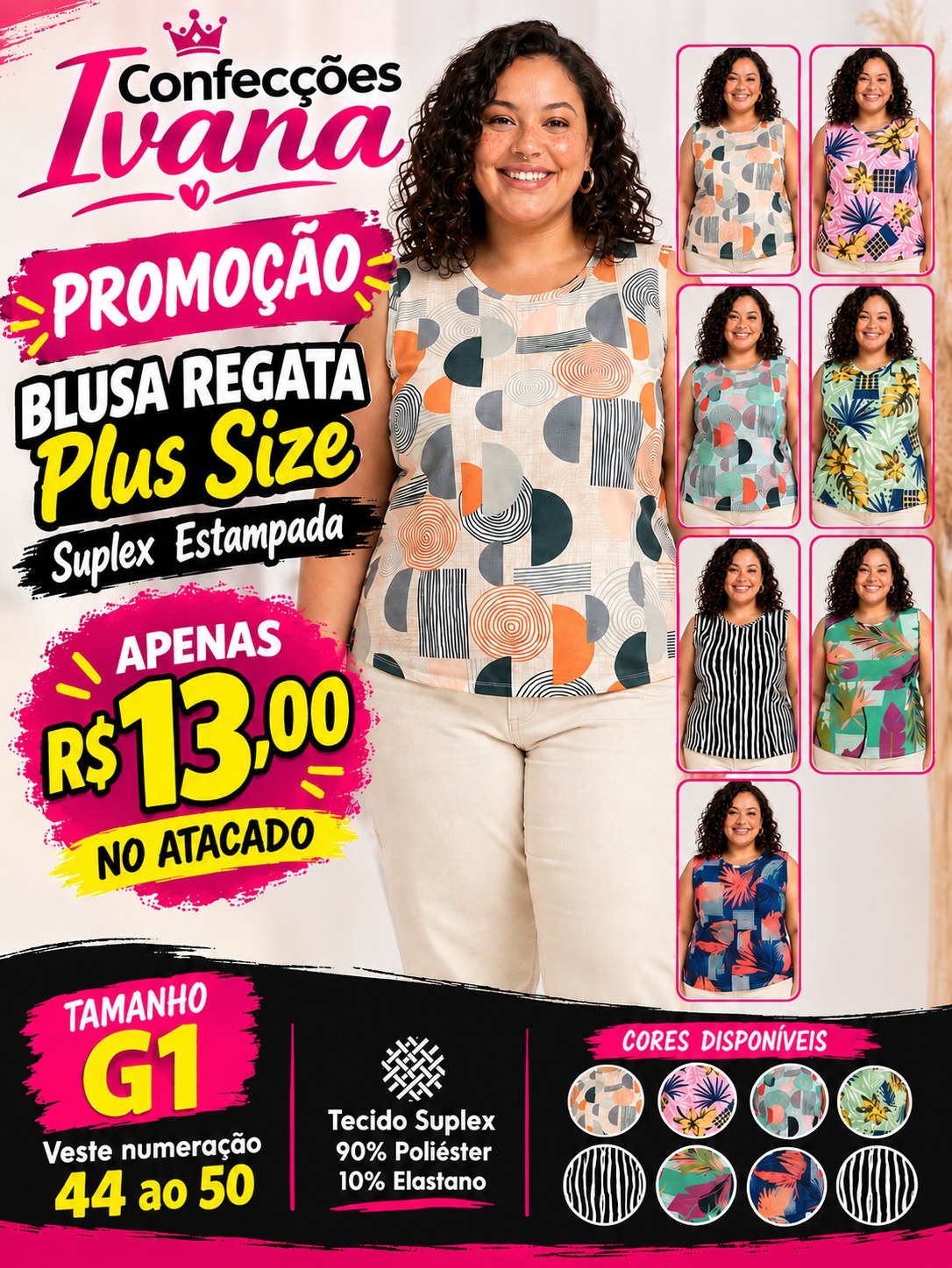 Blusa Regata Plus Size Suplex Estampada