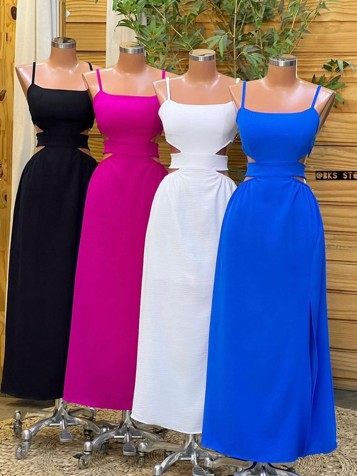 Vestido longo Feminino Alças Ajustável Com Fenda