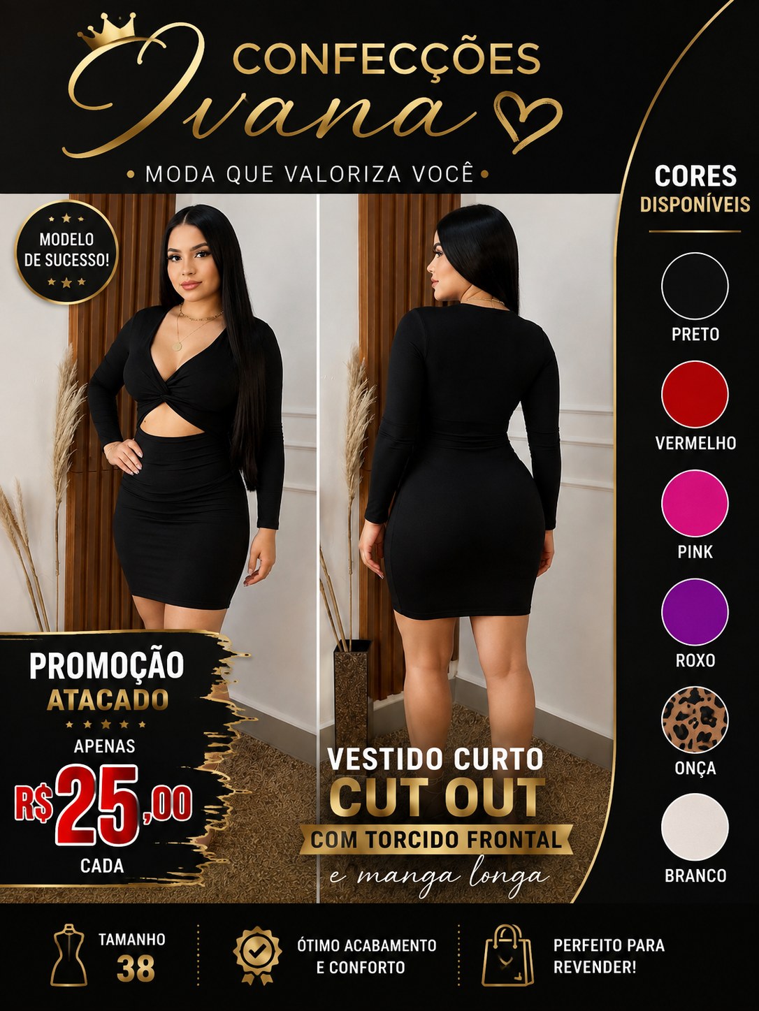 vestido curto cut out com torcido frontal e manga longa
