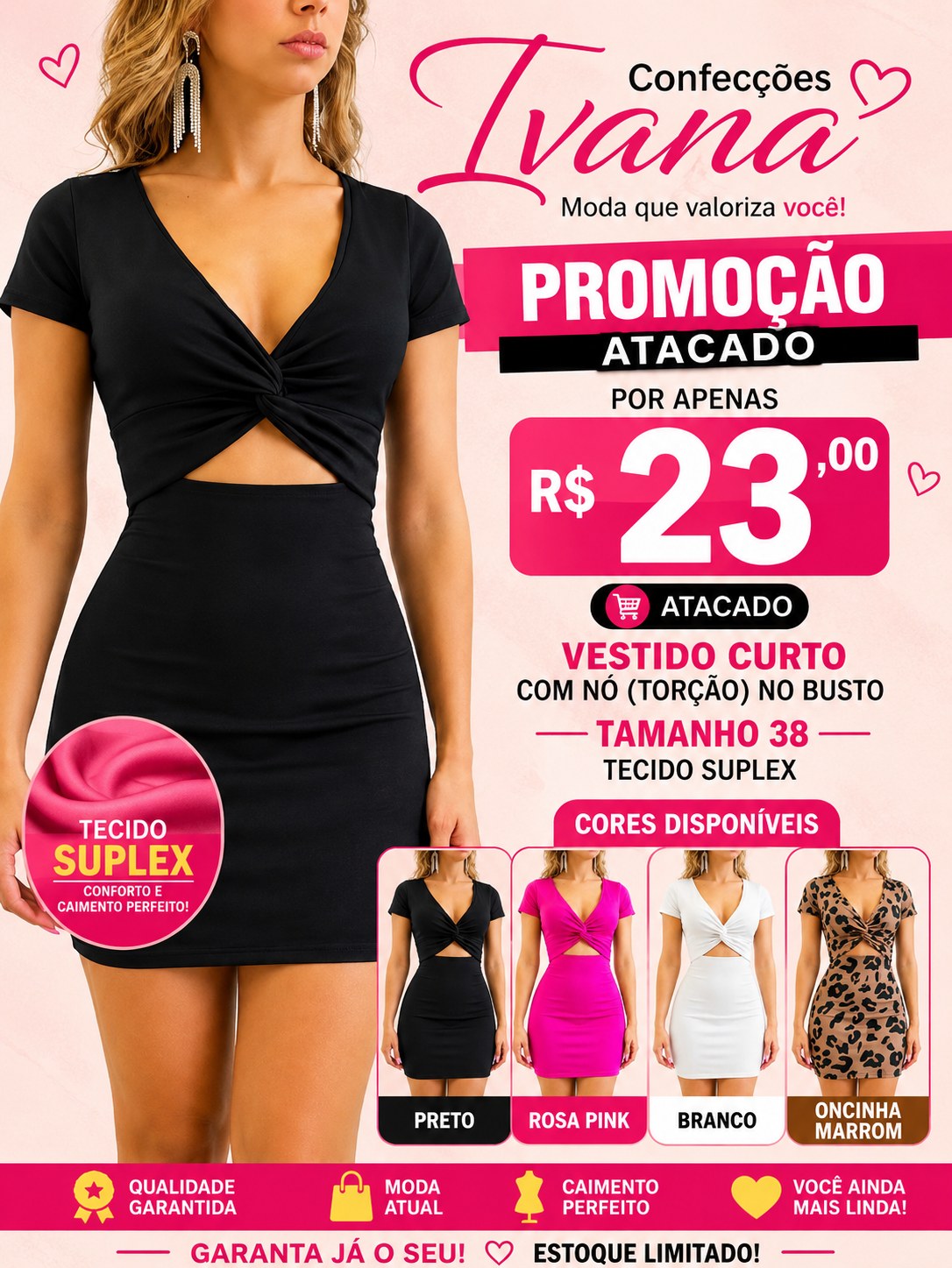 vestido curto com nó (ou torção) no busto manga curta