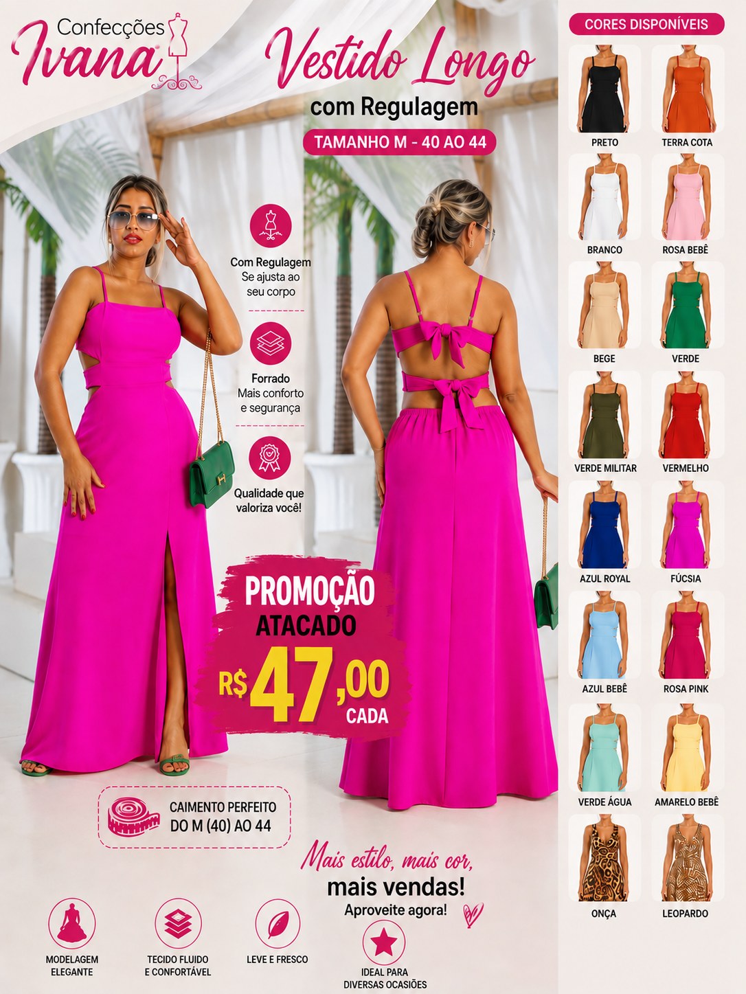 Vestido Longo com Recorte Lateral, Amarração nas Costas